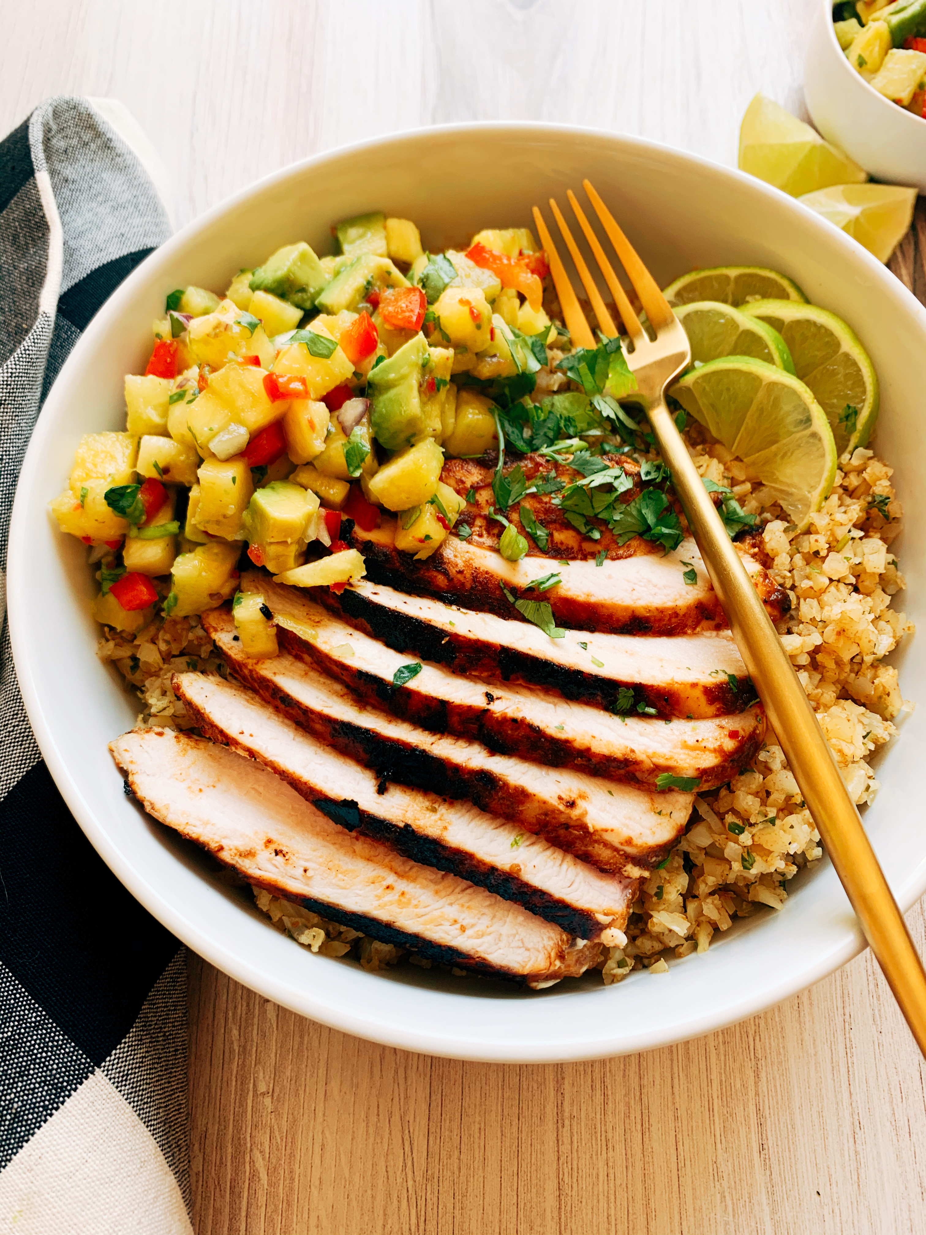 Jerk Chicken Bowls with Pineapple Avocado Salsa