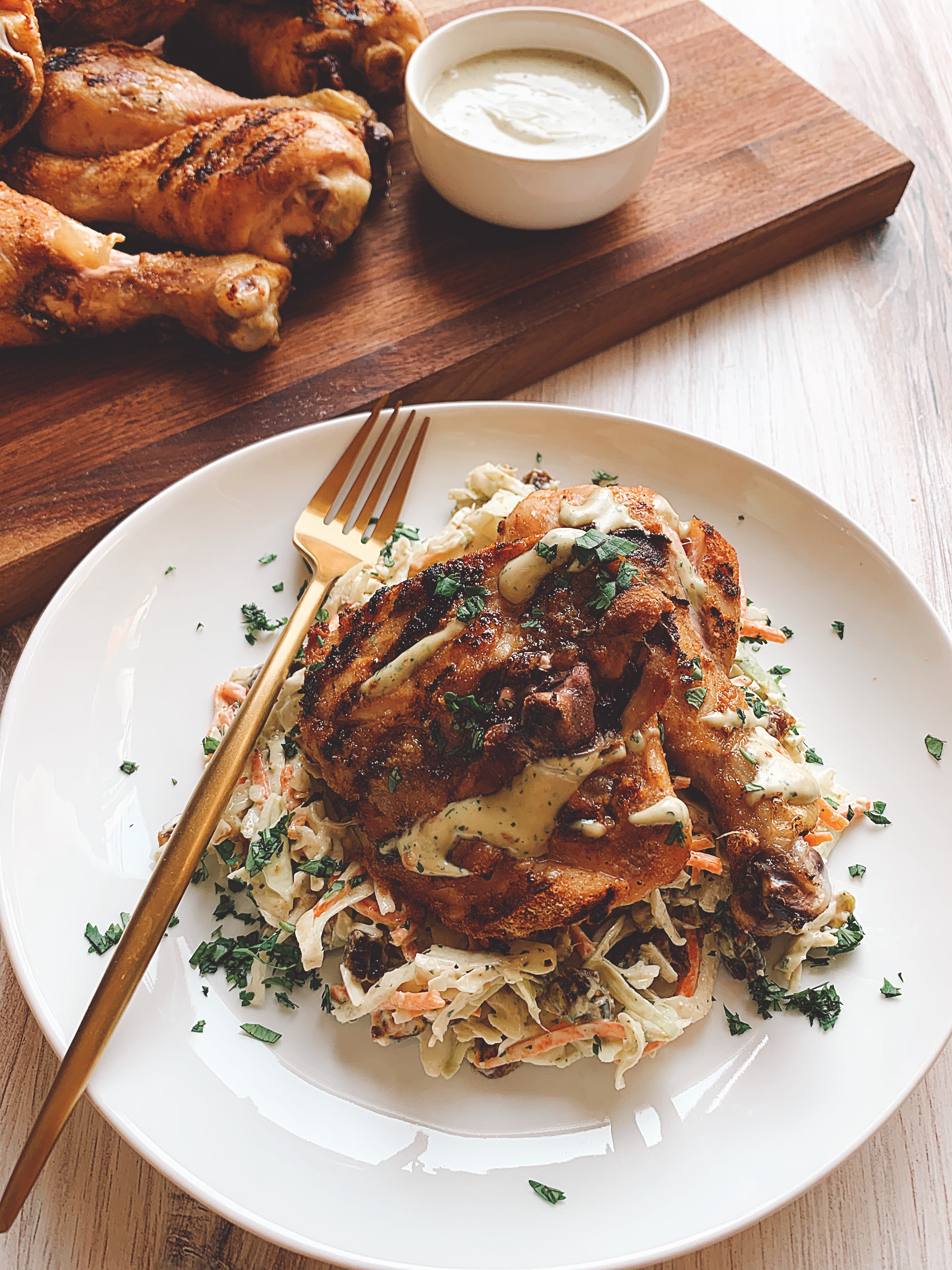 Grilled Chicken with an Apricot Pistachio Slaw