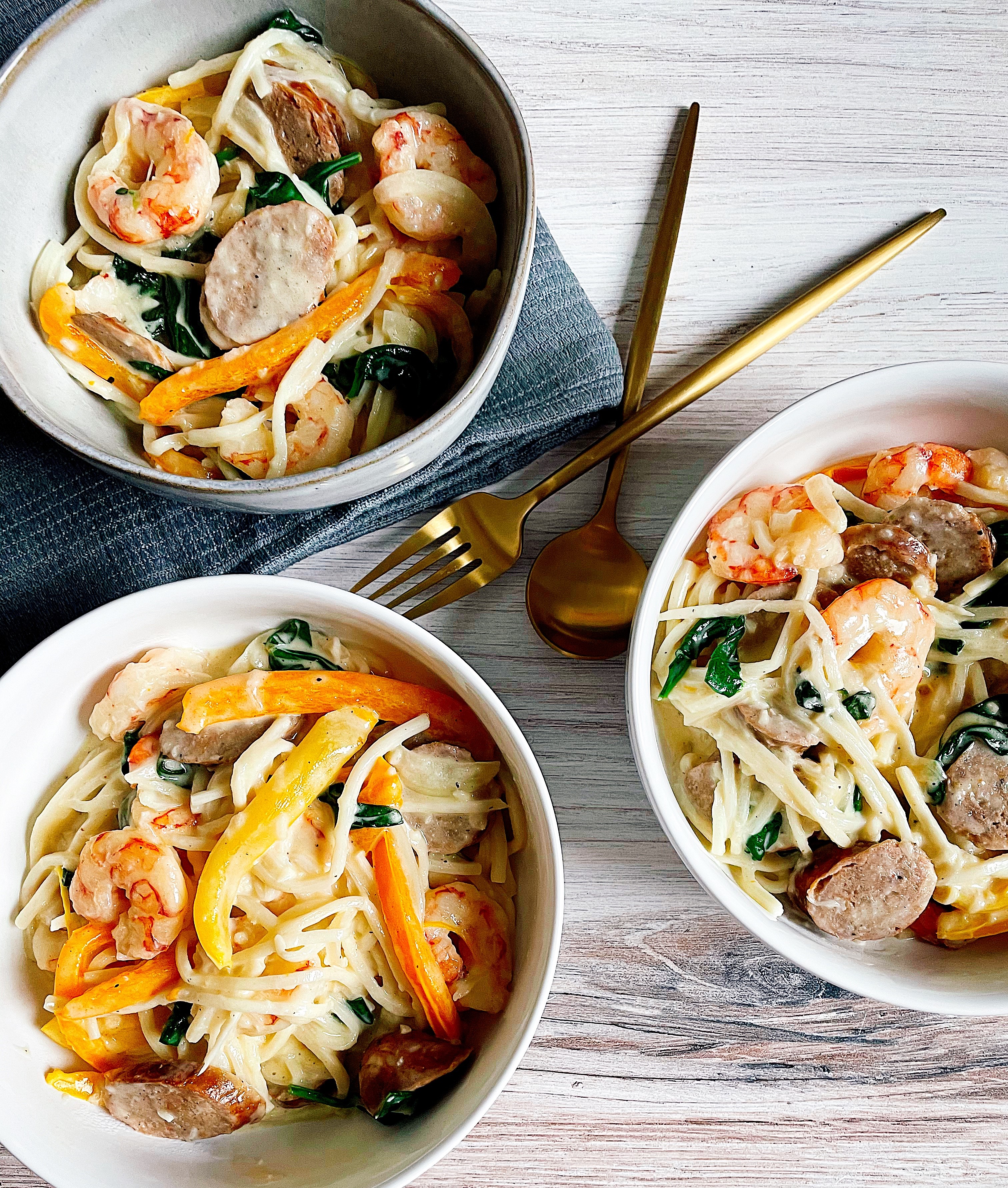 Shrimp & Sausage Noodles with a Cream Sauce