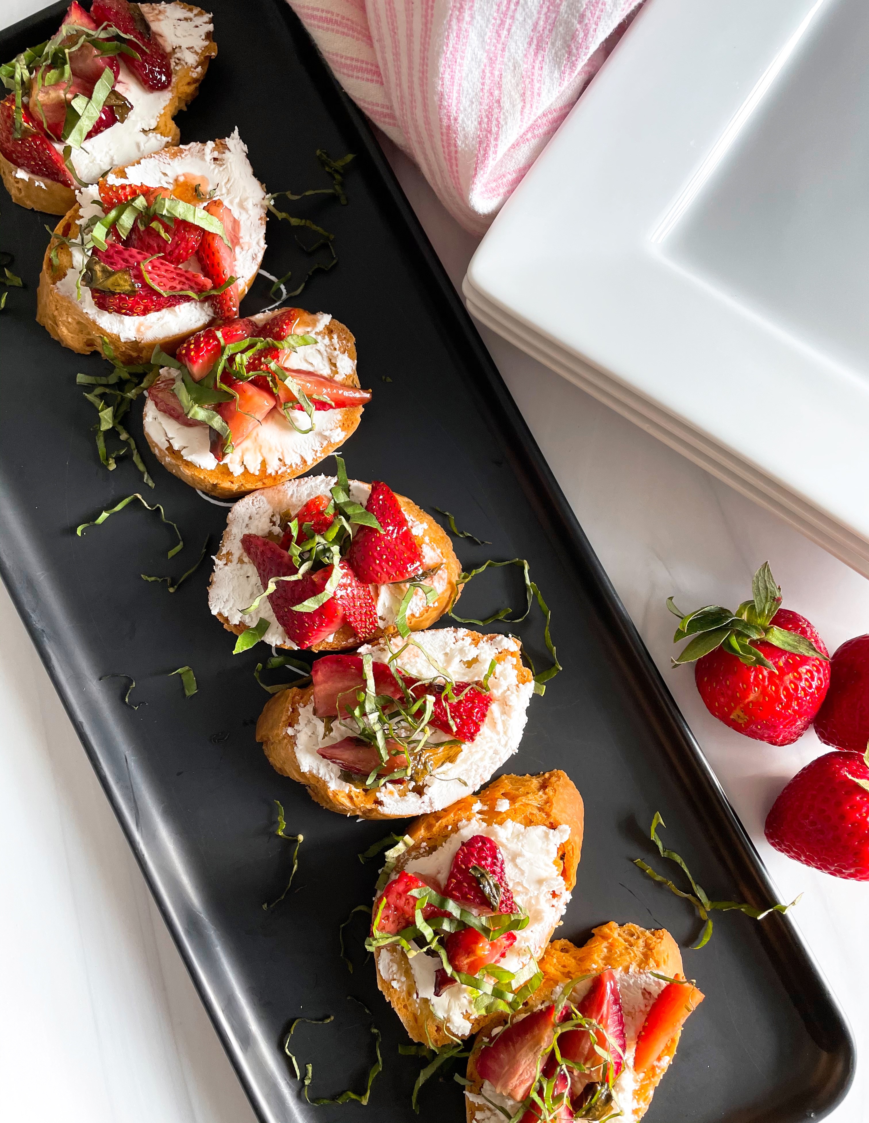 Roasted Strawberry & Basil Crostini with Goat Cheese