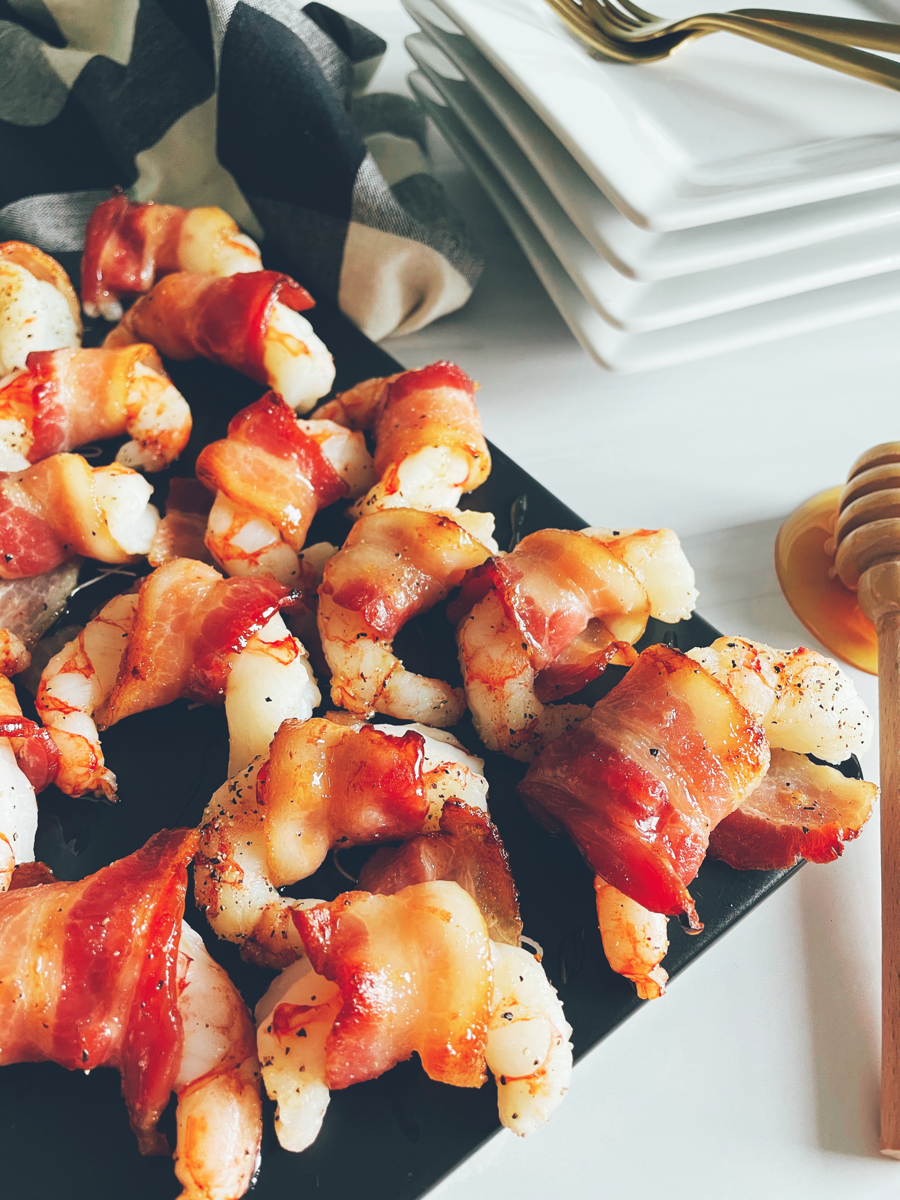 Honey Glazed Bacon Wrapped Shrimp