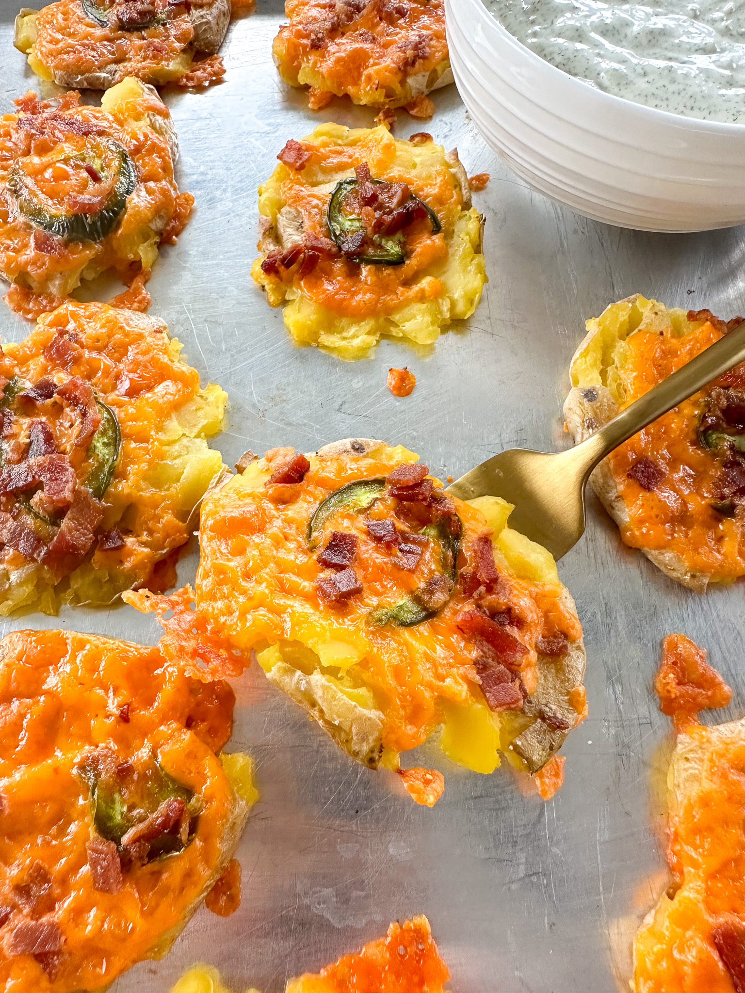 Jalapeno Popper Smashed Potatoes with Ranch