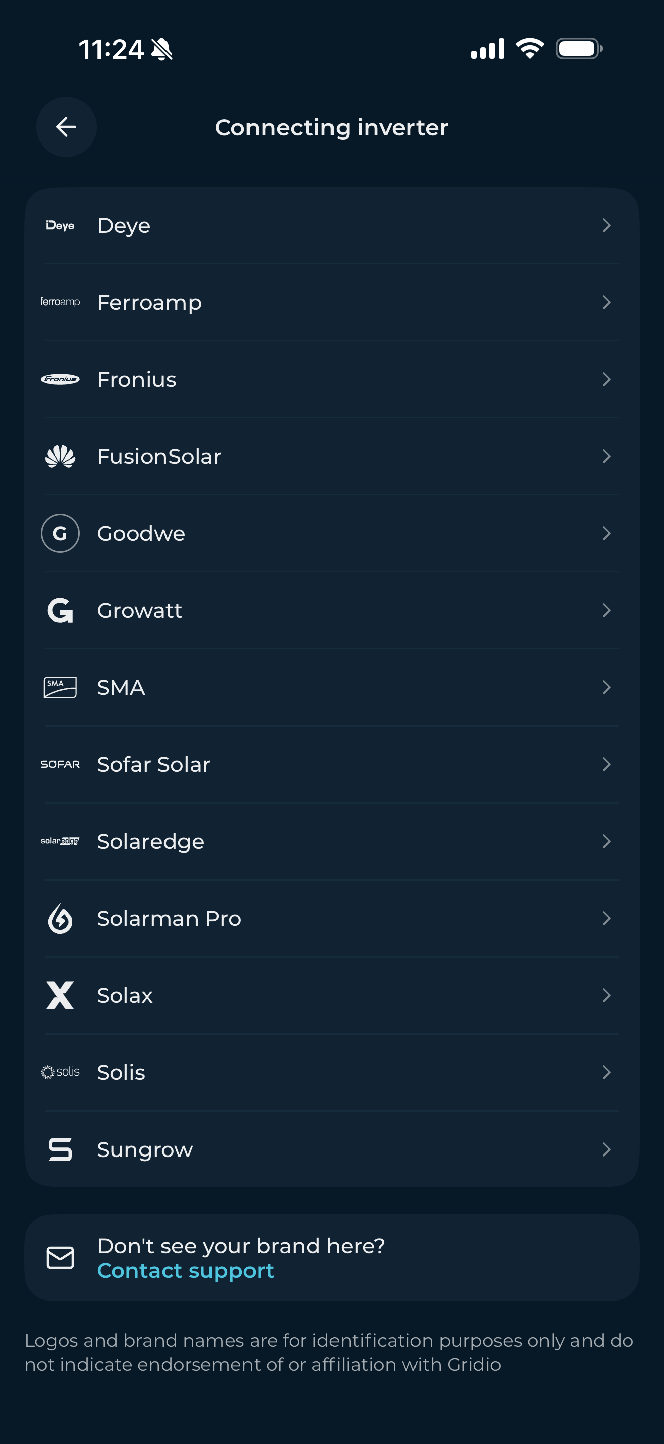 Gridio solar inverter connection screen