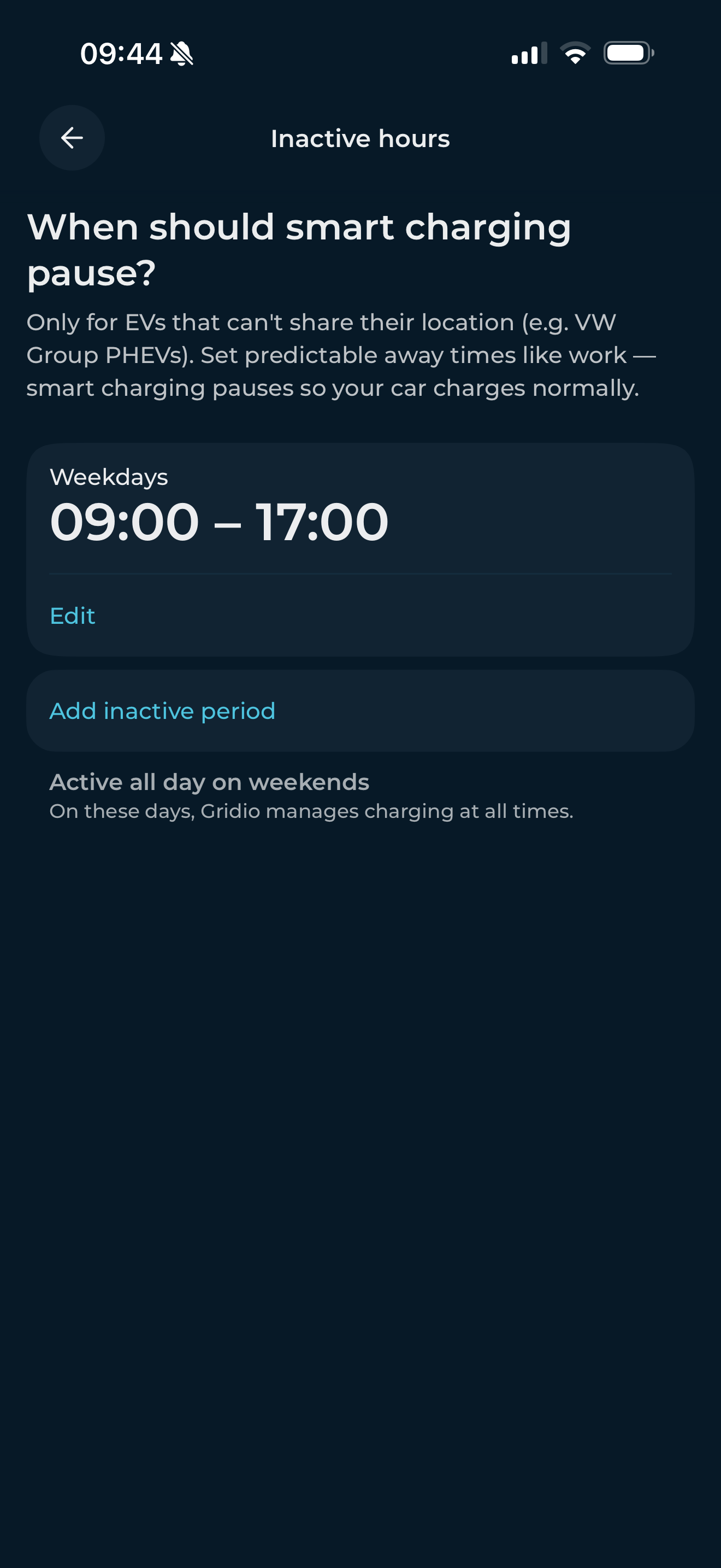 Inactive hours editor with dual-handle time range slider