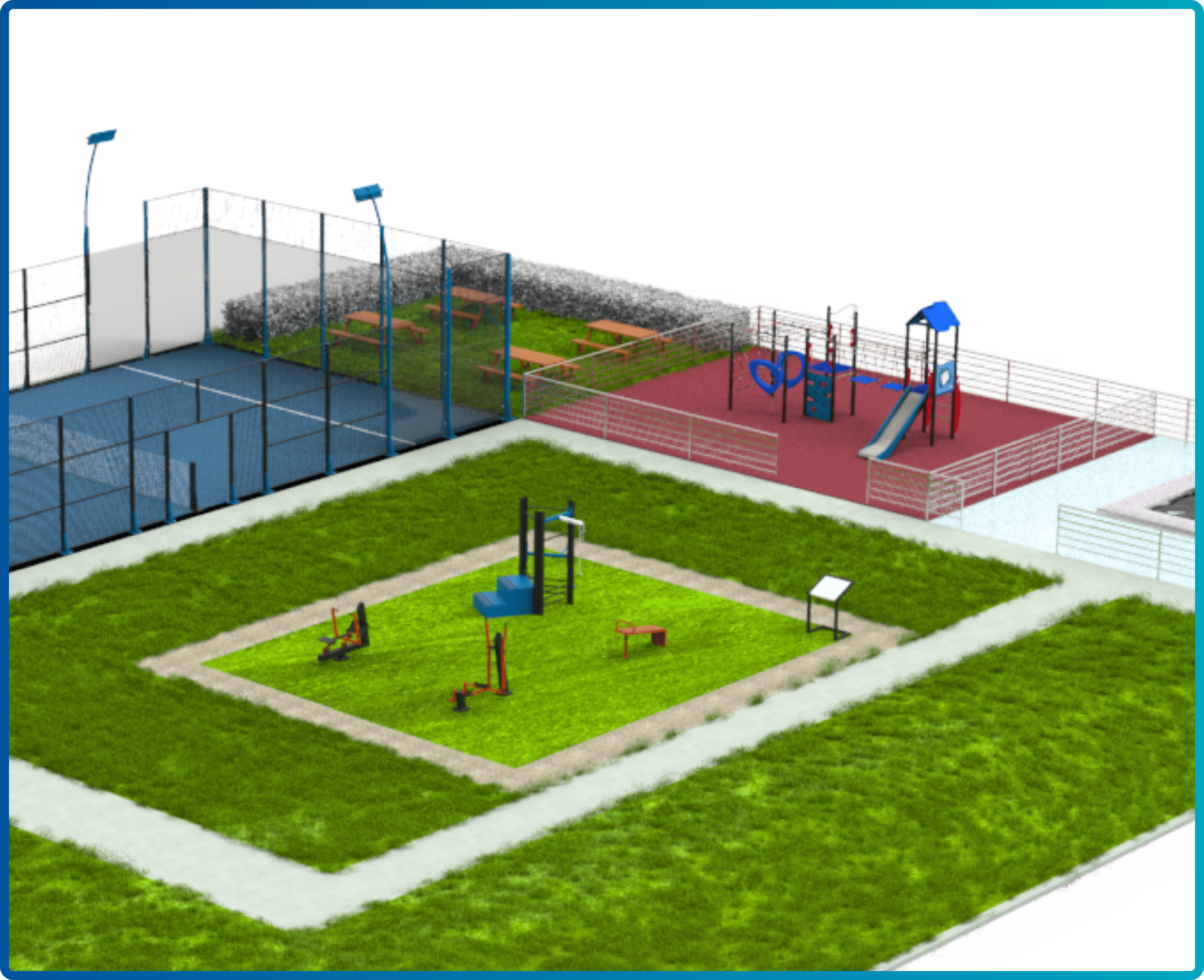 Woman in sportswear doing a cable row exercise outdoors in a gym.