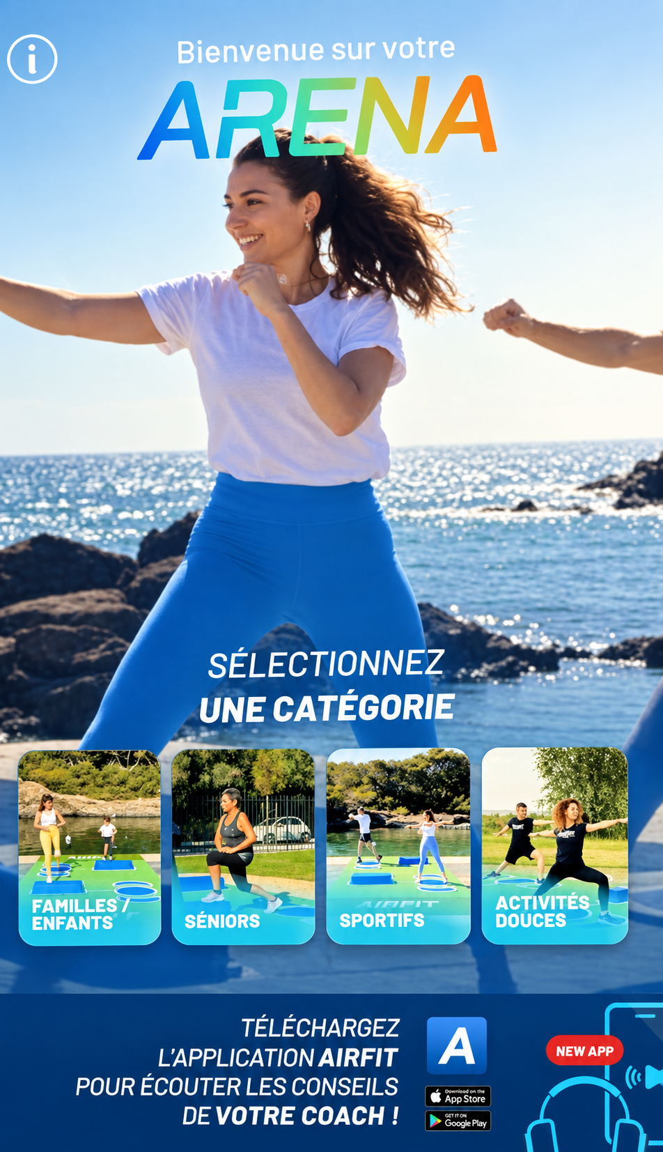 Écran de sélection d’une séance et de son public sur l’Arena AirFit