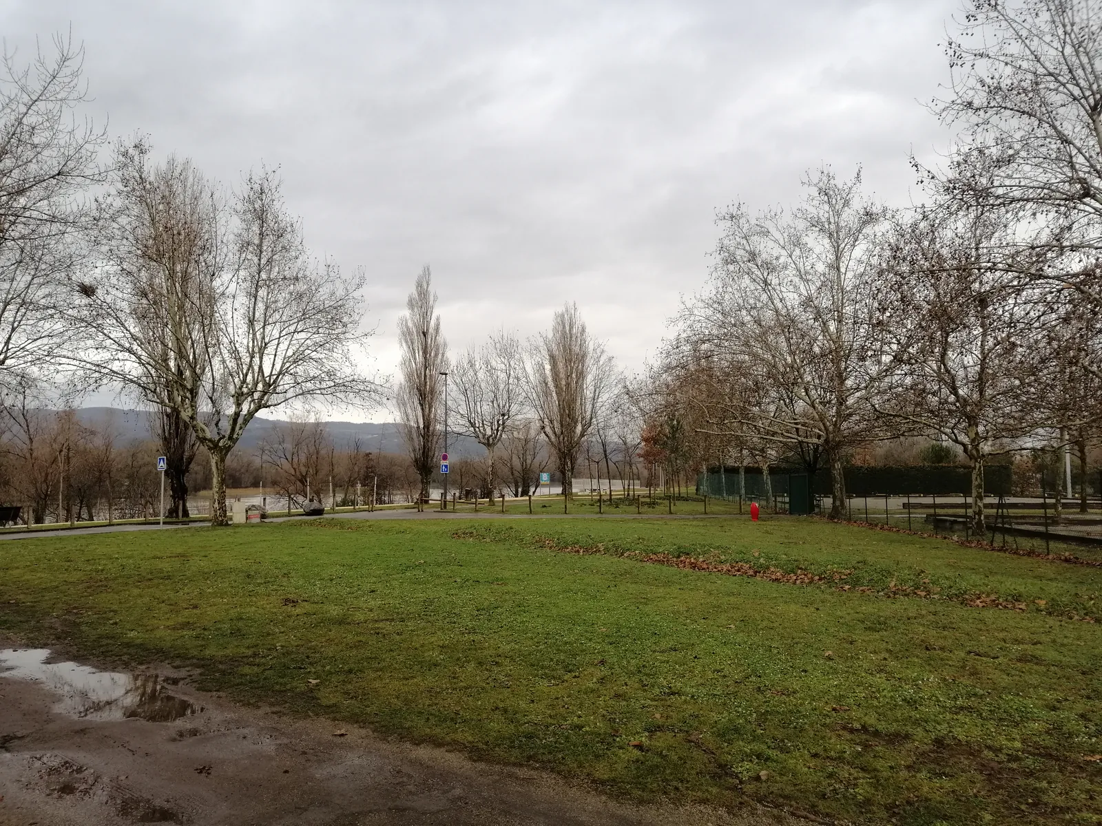 Le site retenu dans l'Île-Parc Girodet à Bourg-lès-Valence en janvier 2025 : une pelouse arborée, avant travaux