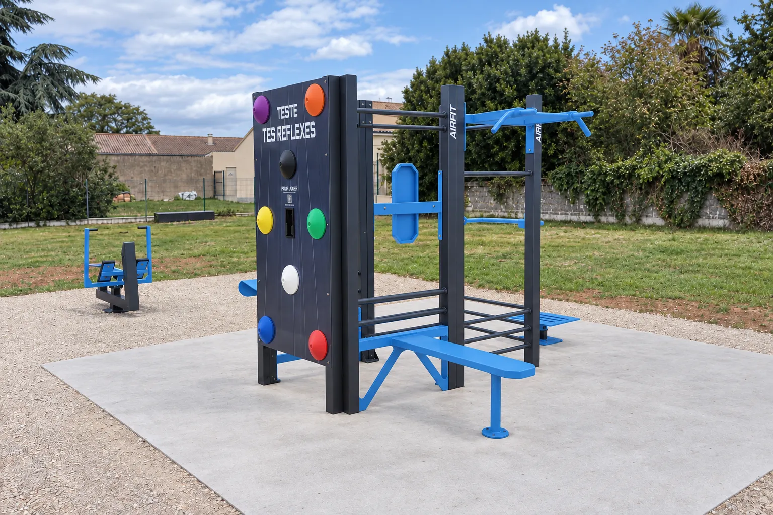 Espace de fitness en accès libre aménagé par AirFit à Biard