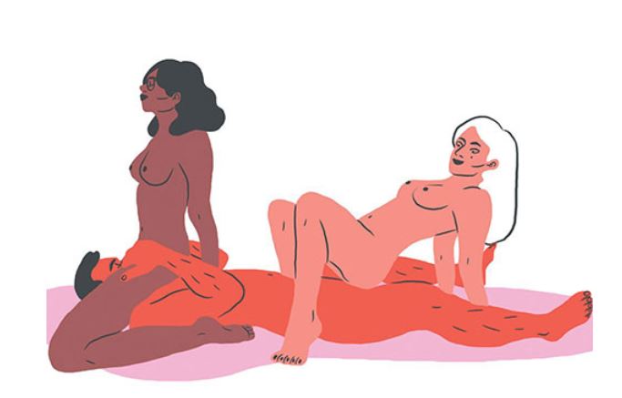 Tư thế Threesome nam nằm dưới