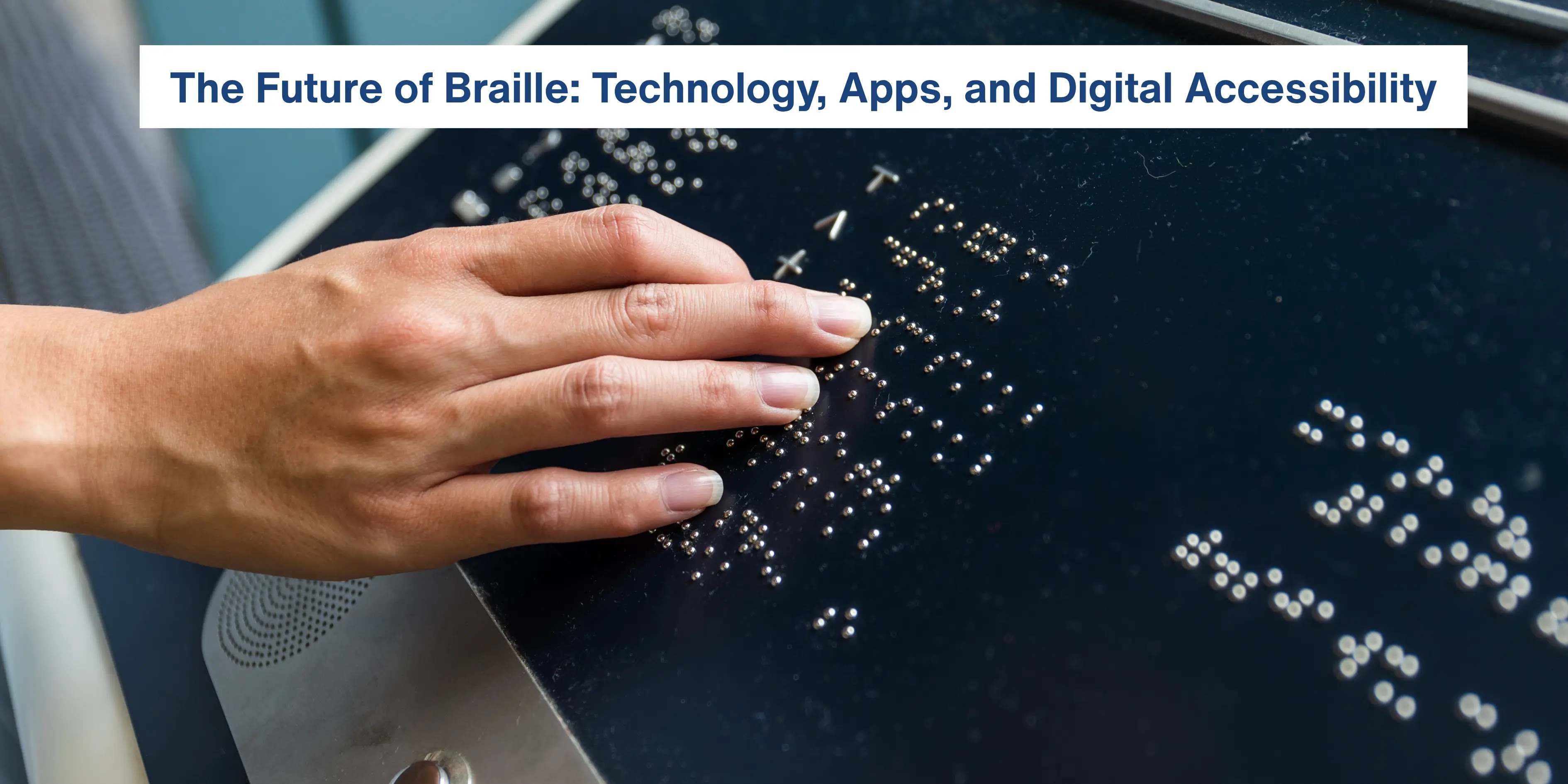 A person reading raised Braille dots on a metallic information board, representing the importance of tactile literacy in accessibility.