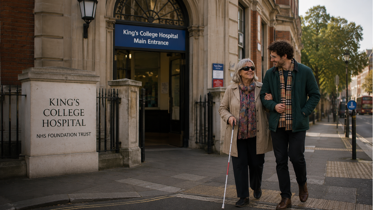 a travel hands volunteer dropping off a travel hands vip at hospital for her appointment