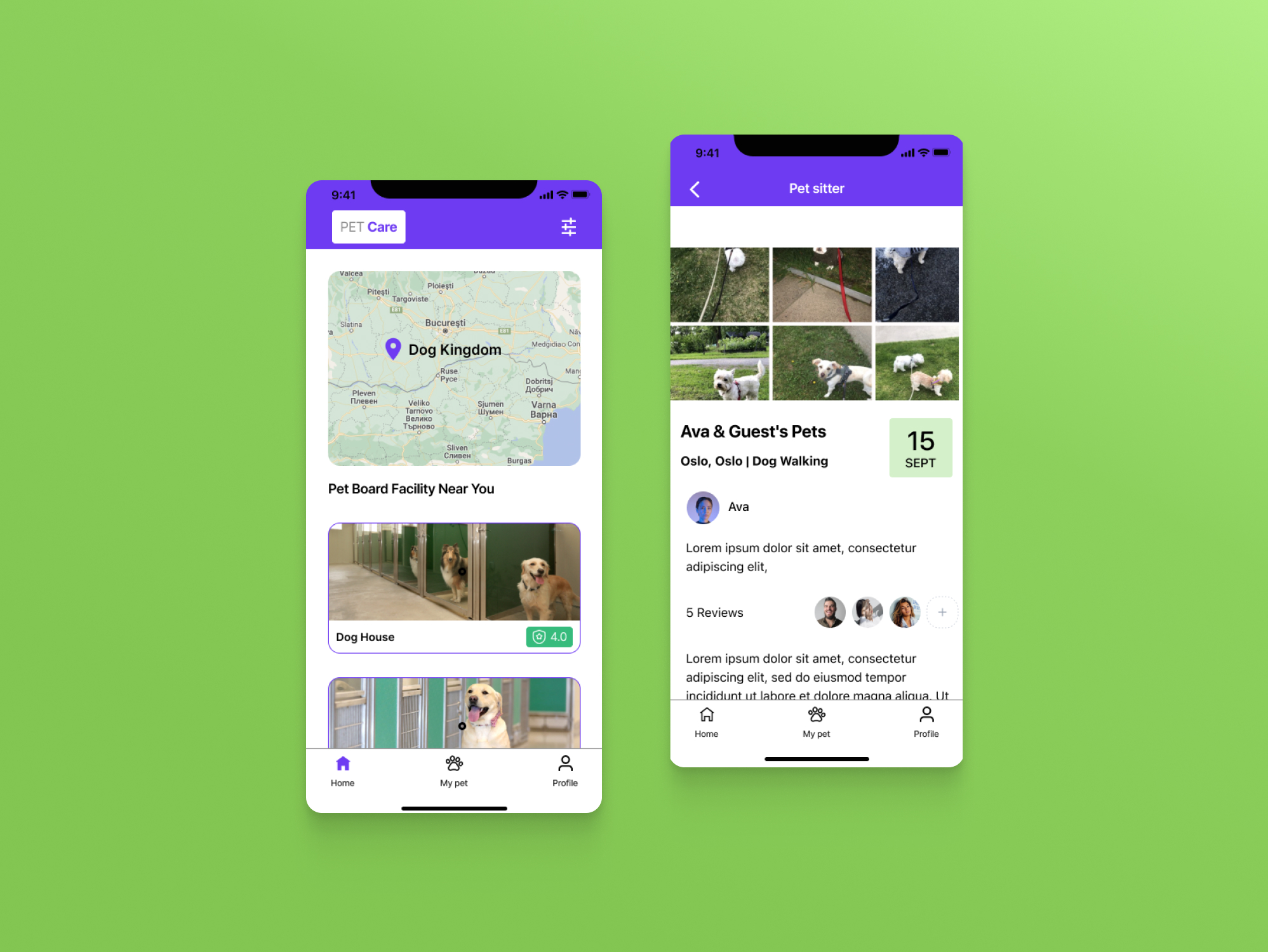Pet Care custom app design