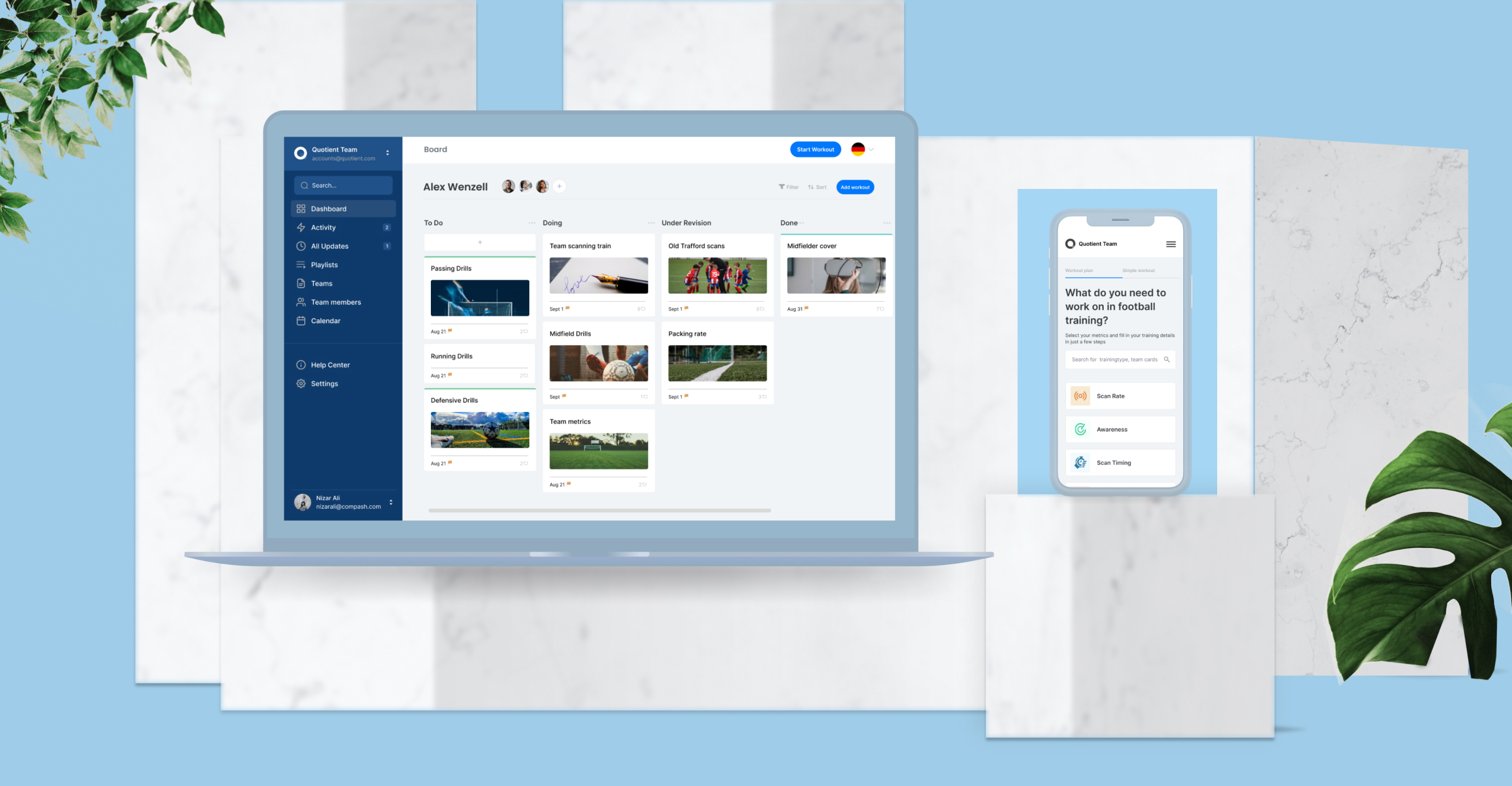 Quotitent's custom dashboard design