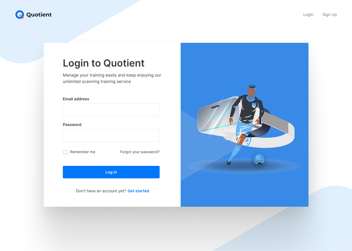 A log in page to the Quotient's website