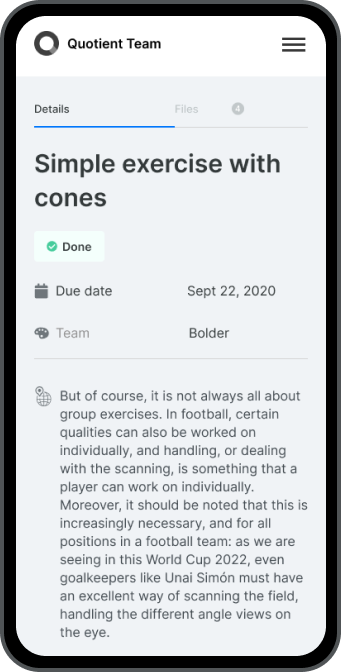 Mobile view of the training details of an app design