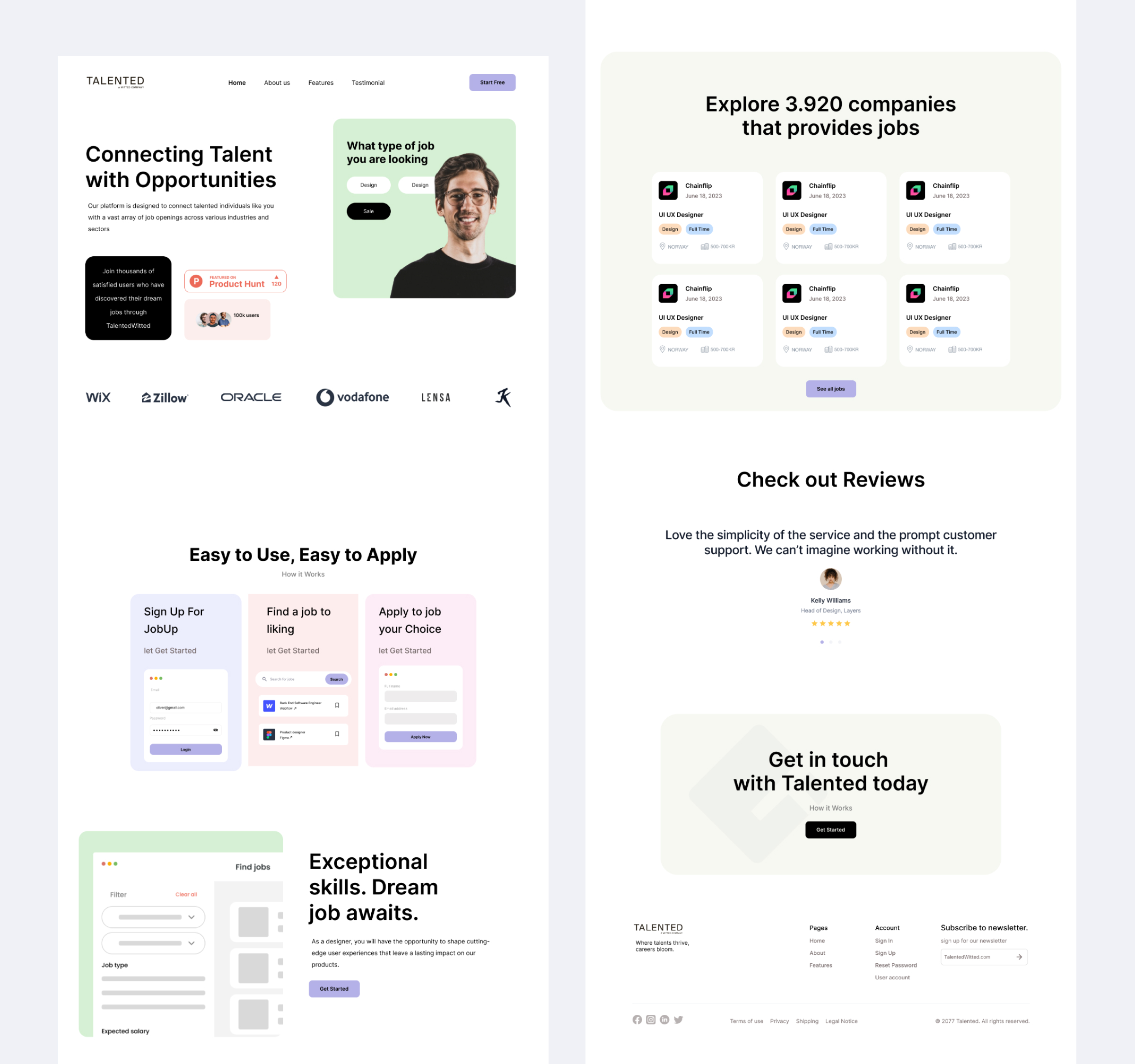 Website page designs from a recruiters company