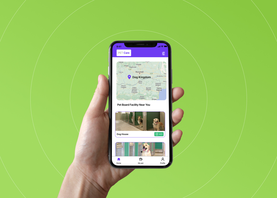 Pet care's custom app home page design