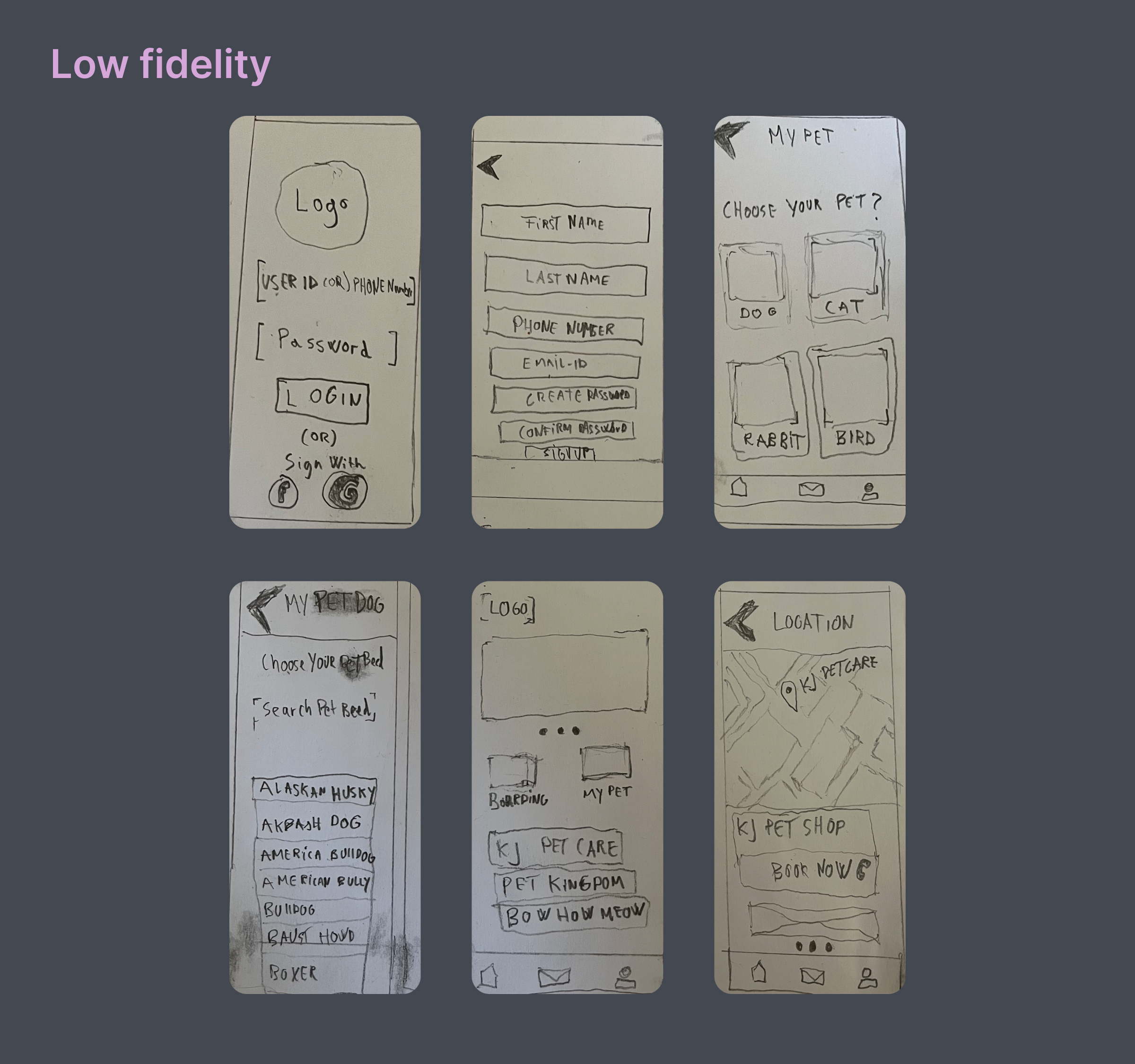 Mobile app low fidelity design