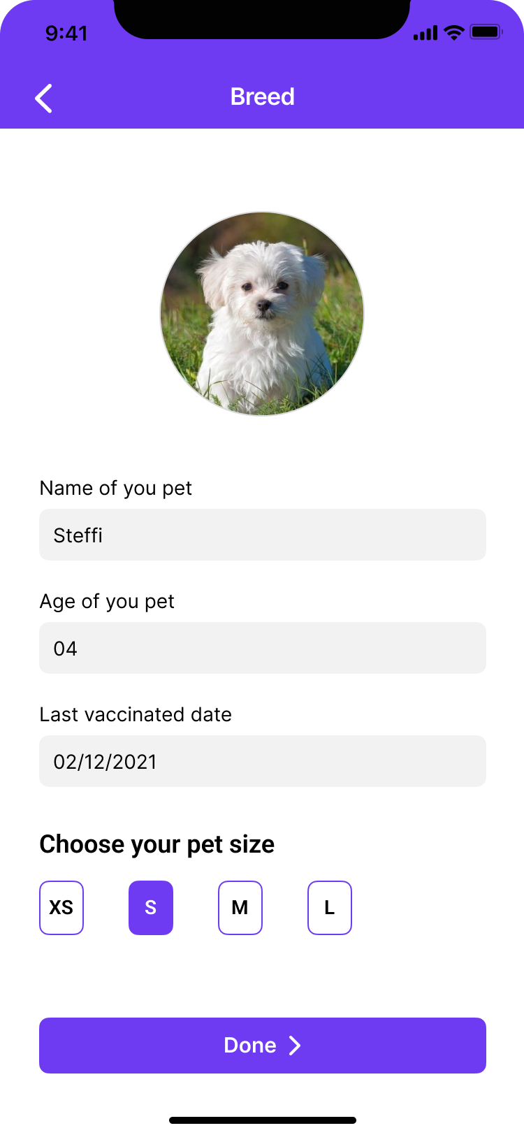 Pet care app pet profile mobile design