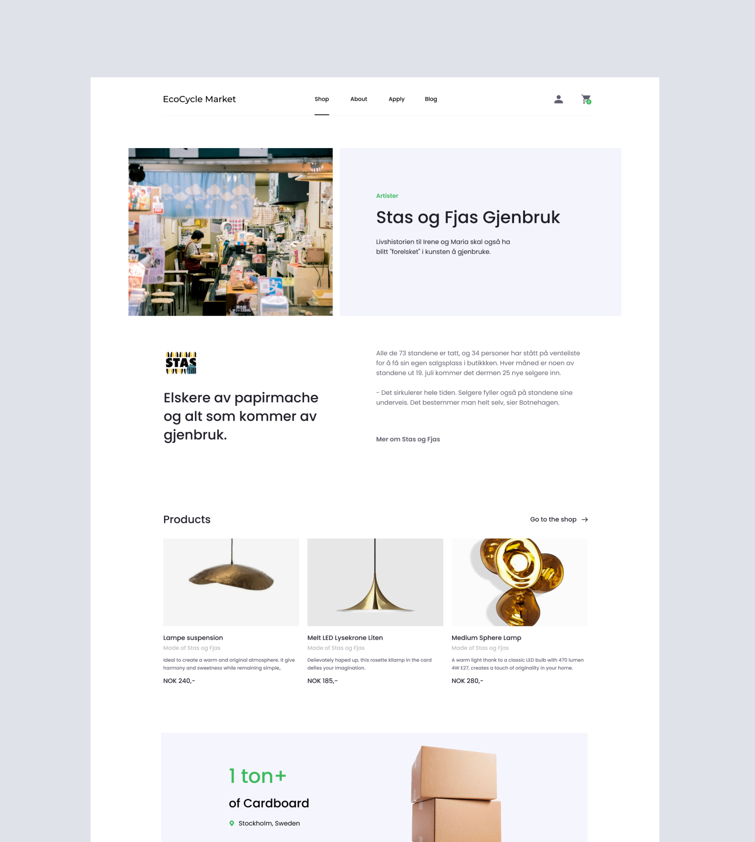 A brand sub page for EcoCycle Market's website