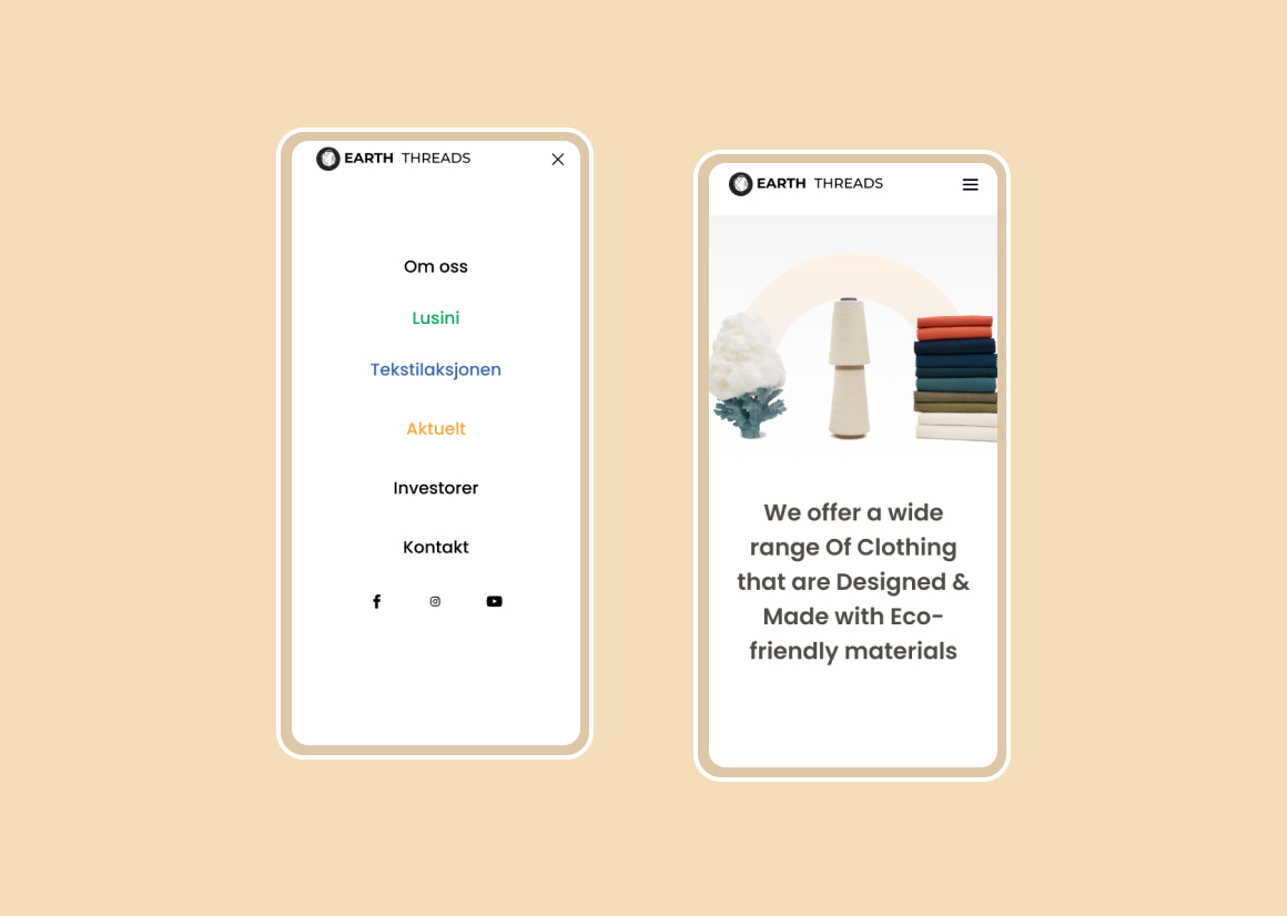 Mobile web designs of Earth Threads home page