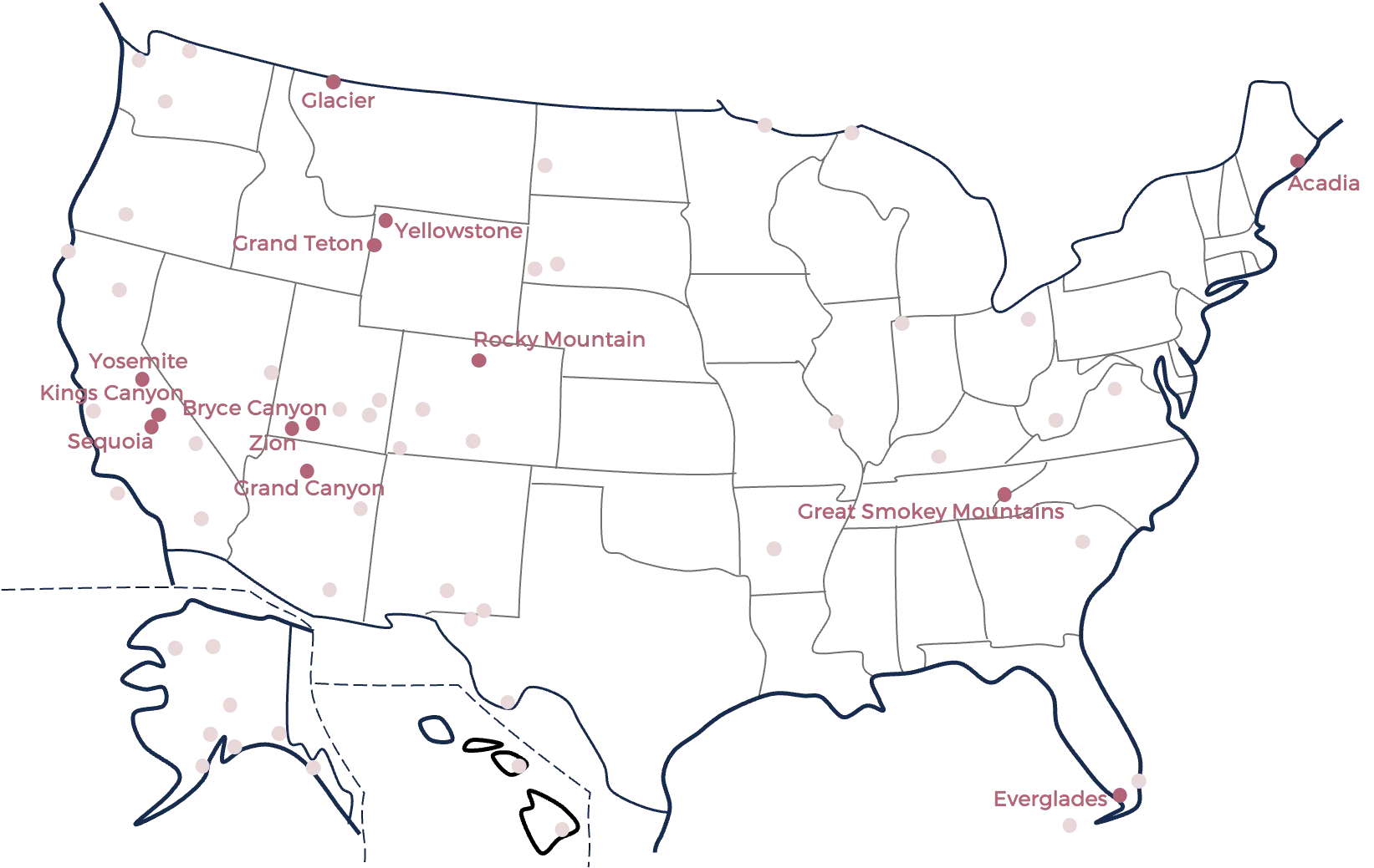 Carte des parcs nationaux américains