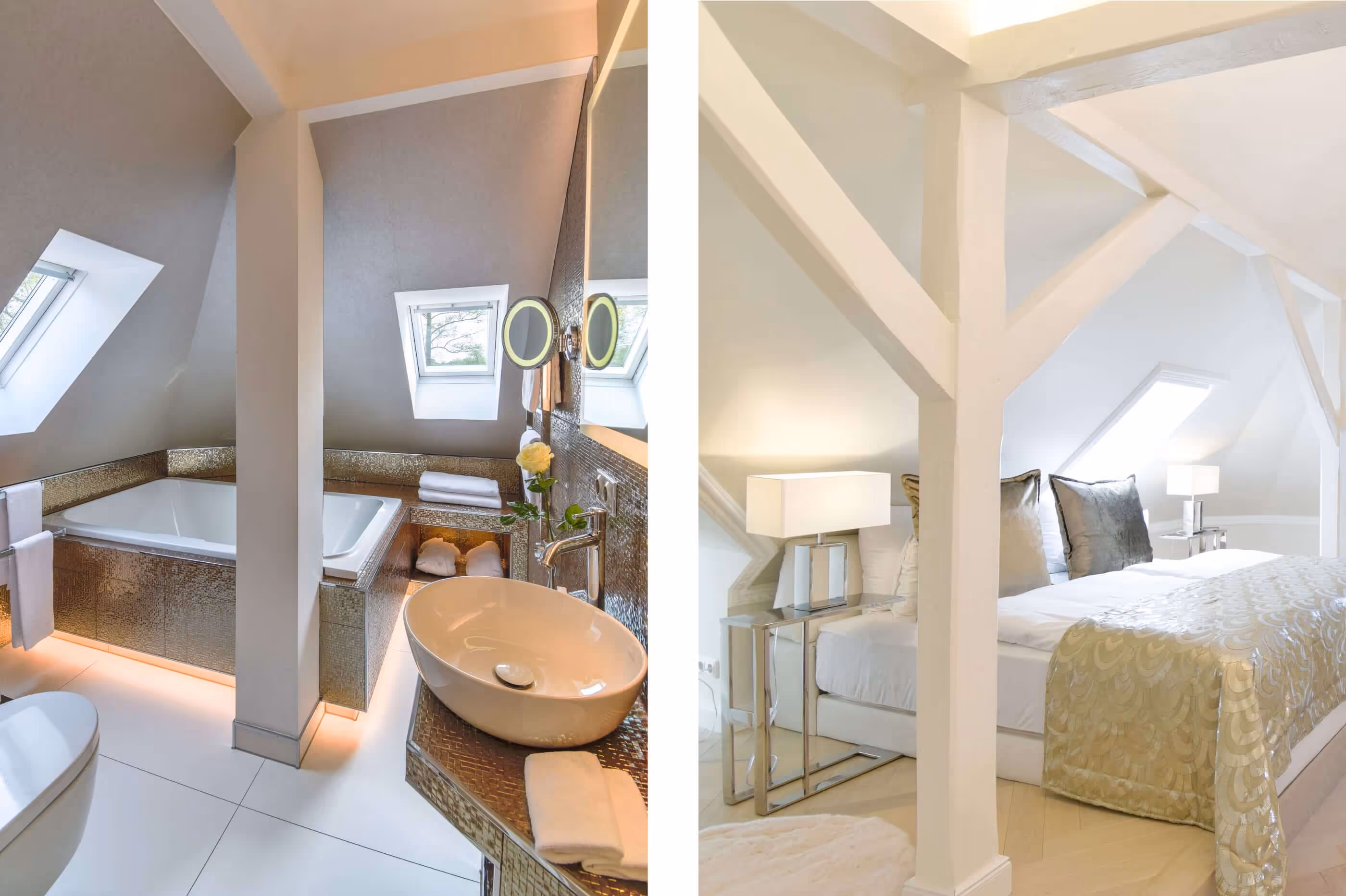 Collage bathroom and bedroom - Maisonette Junior Suite - Villa Contessa - Luxury Spa Hotels