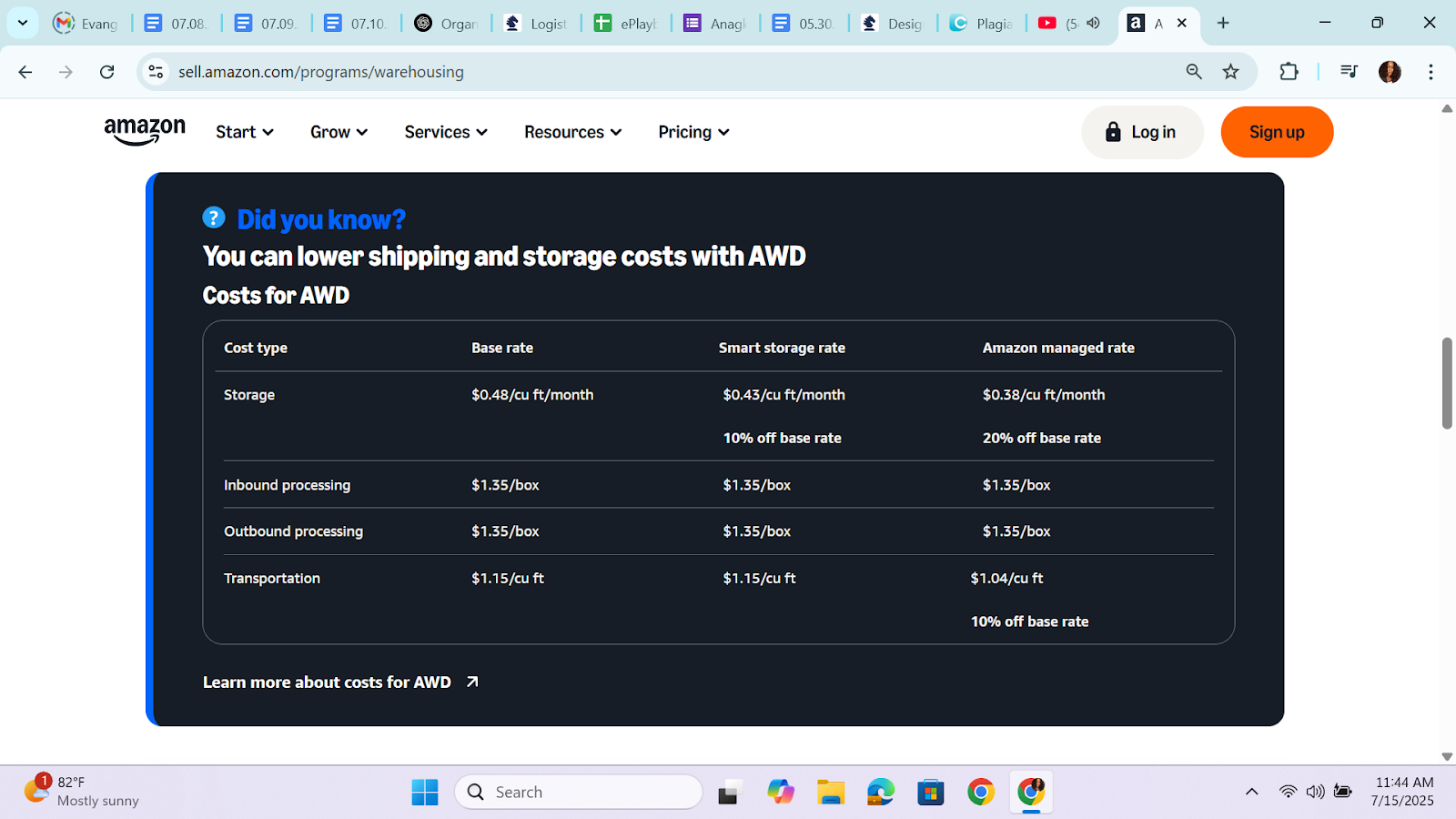 Amazon Warehousing and Distribution (AWD) fees