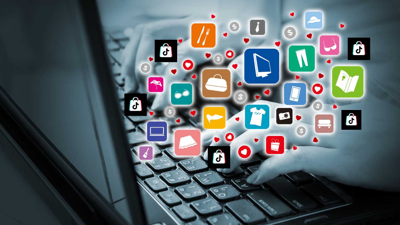 Tiktok logo and a laptop