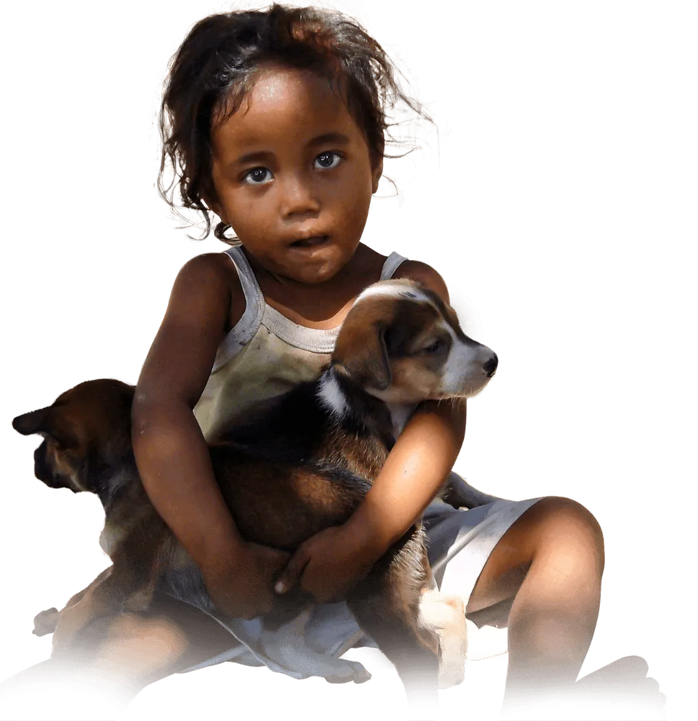 Waisenkind mit zwei Puppies