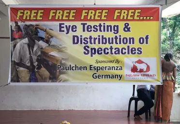 Eye testing and distribution of spectacles poster in Sri Lanka.