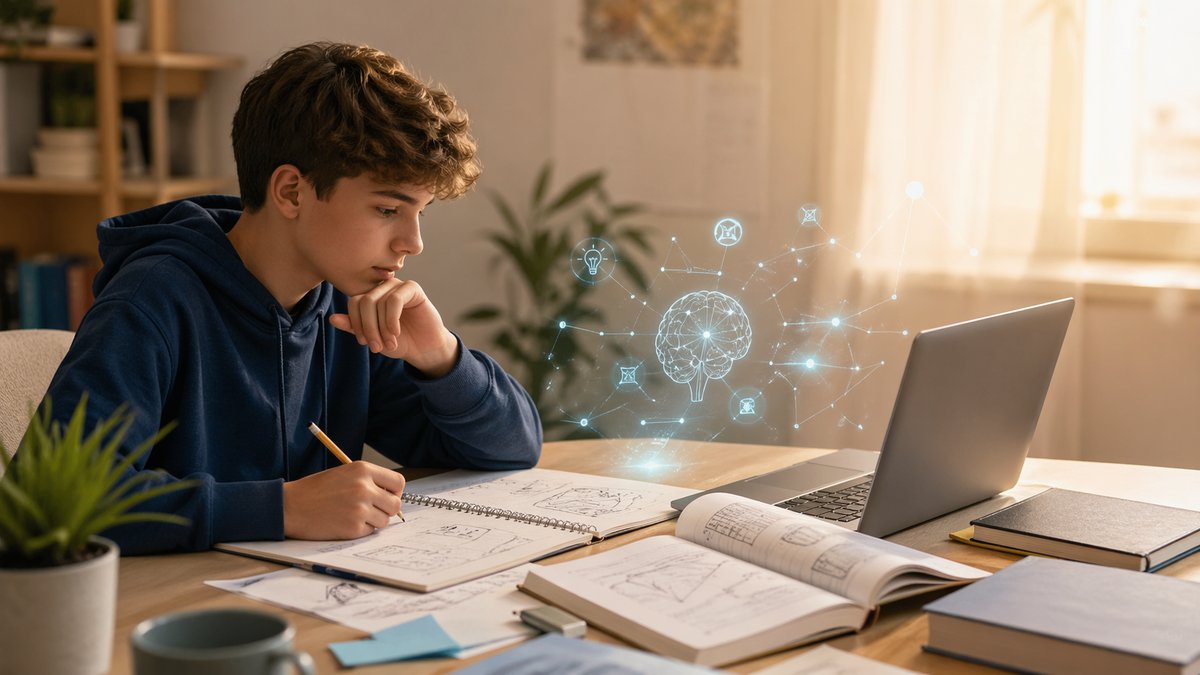 Child doing homework with a laptop
