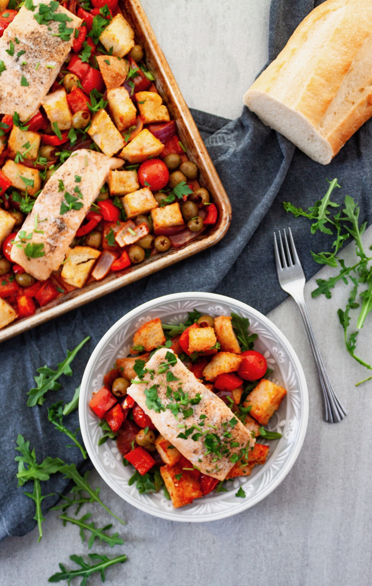 Smoky Sheet Pan Salmon Panzanella