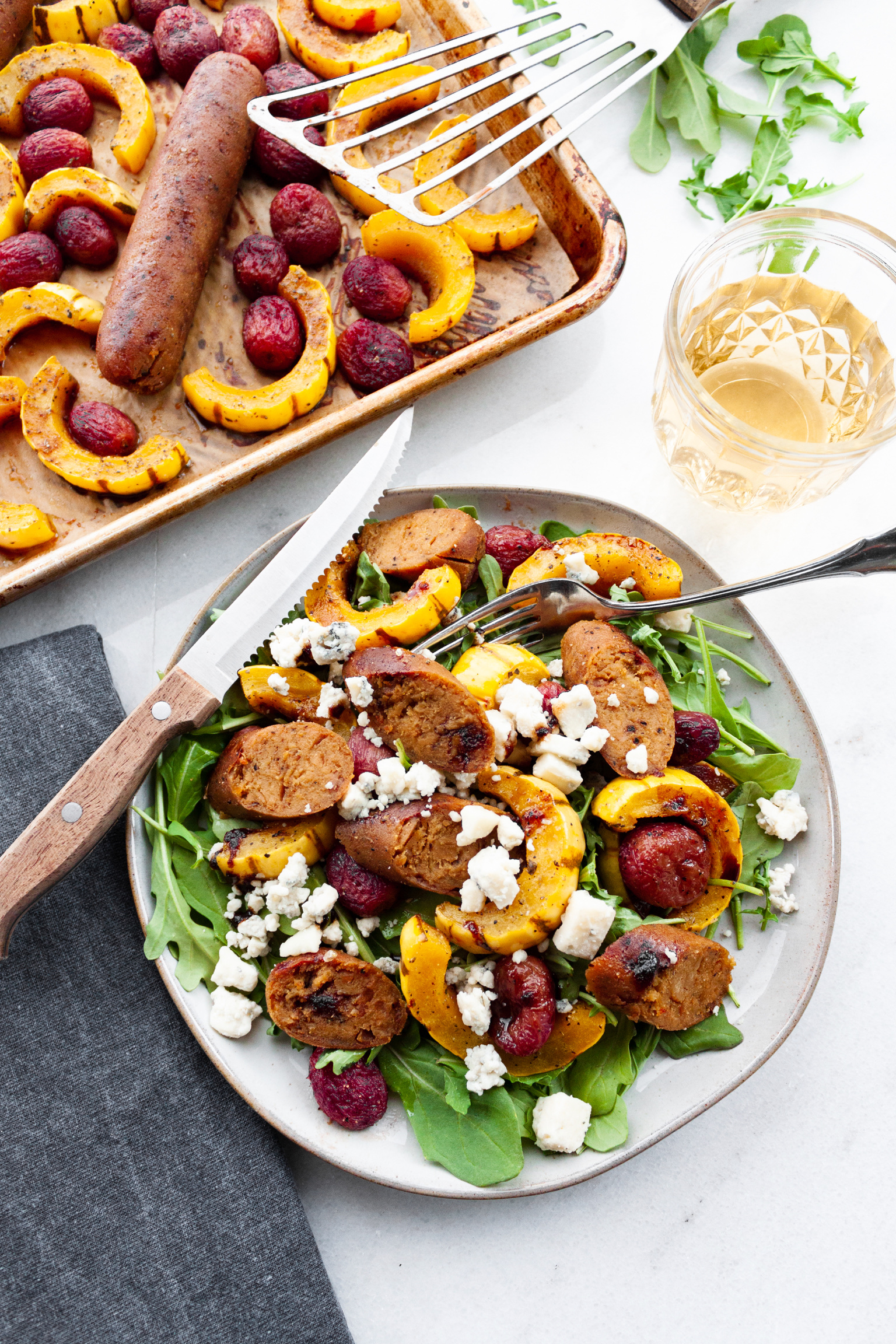 Autumn Sheet Pan Sausage, Squash, and Grapes