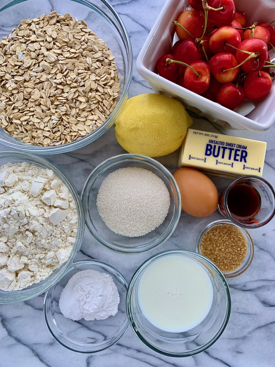 Ingredients assembled for Cherry Lemon Oat Scones