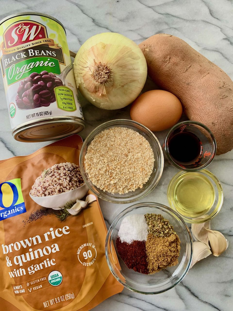 Ingredients assembled for the veggie burgers