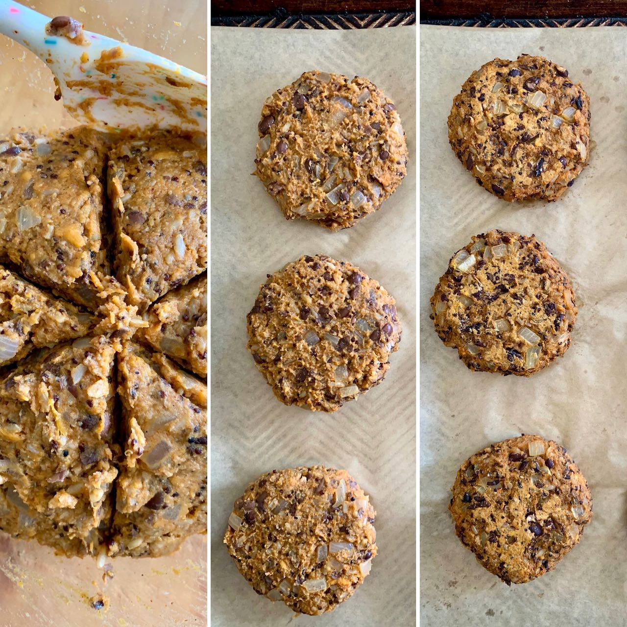 Stages of forming and baking the patties