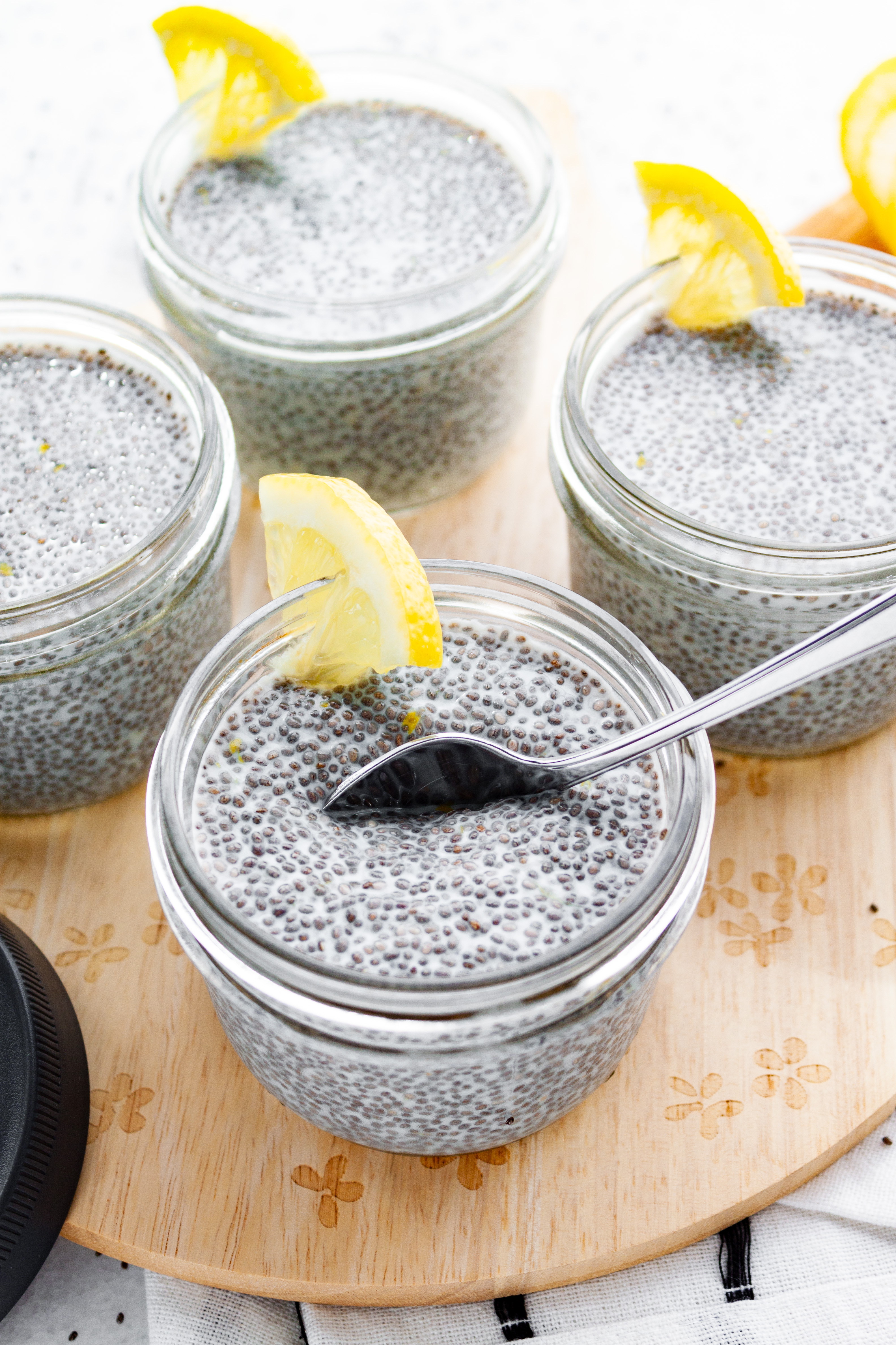 Lemon Chia Pudding with a spoon in it