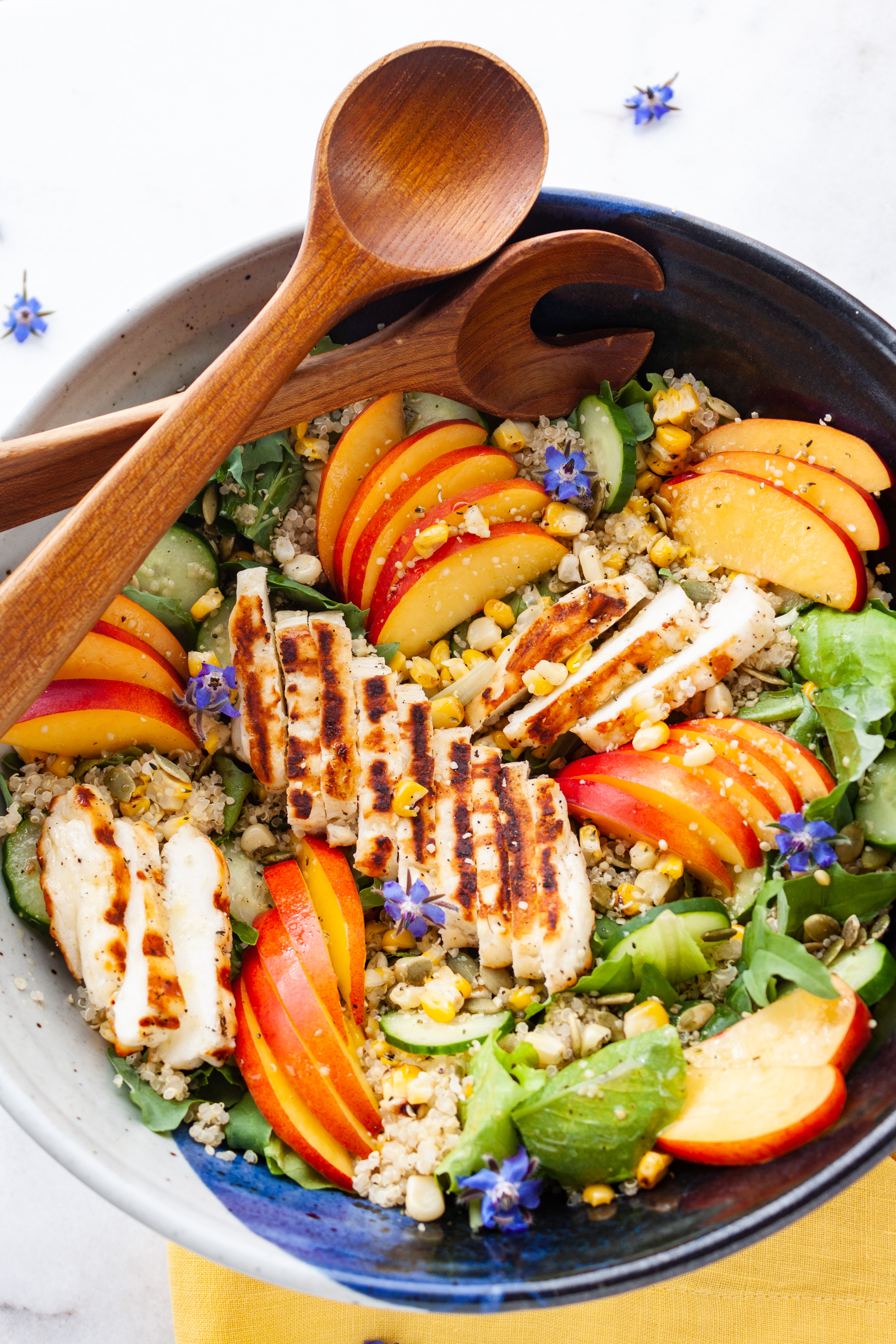 Midsummer Market Salad assembled in a large stoneware bowl