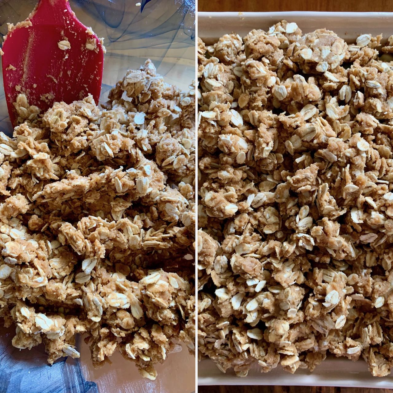 Stages of making the crumble topping