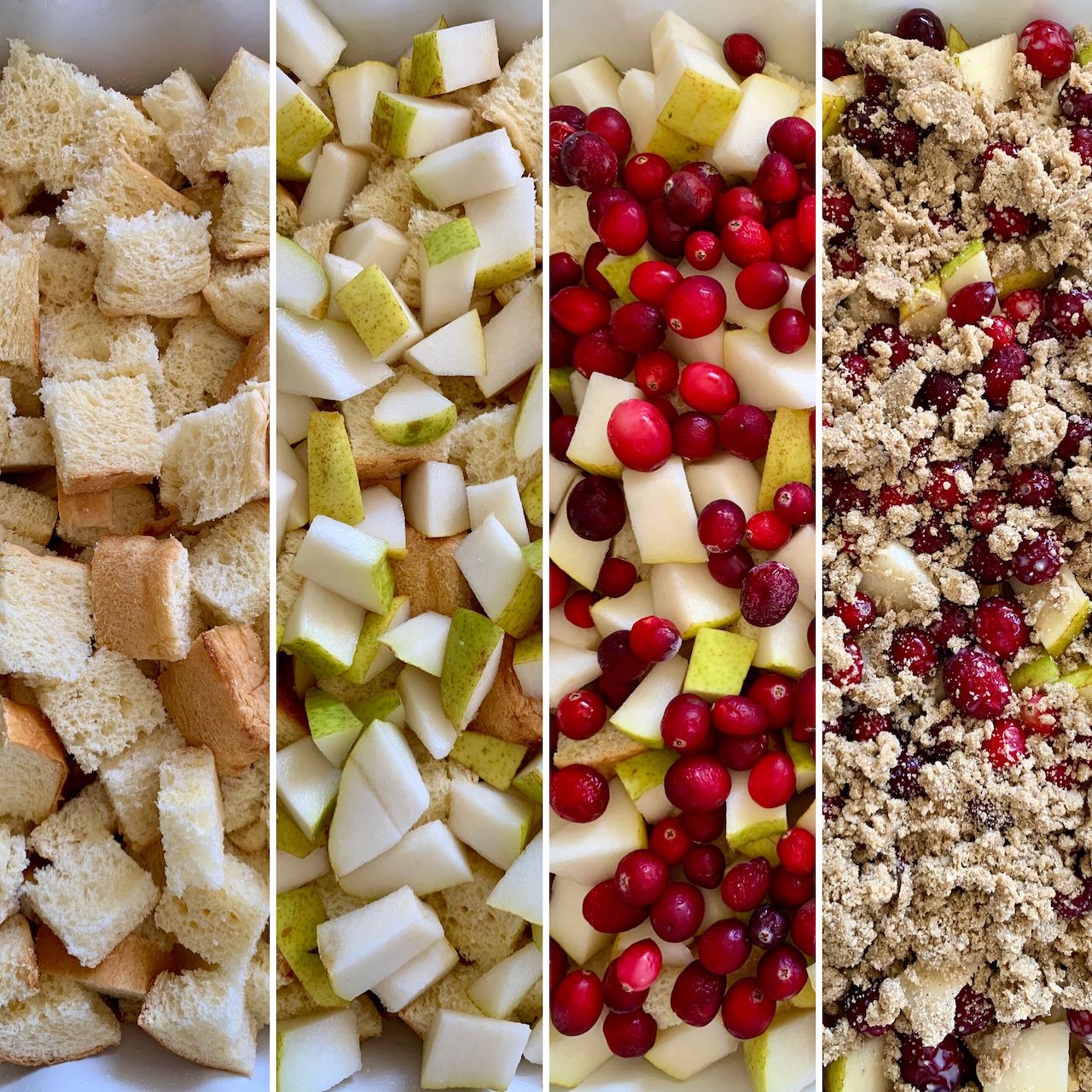 Stages of assembling the baked french toast