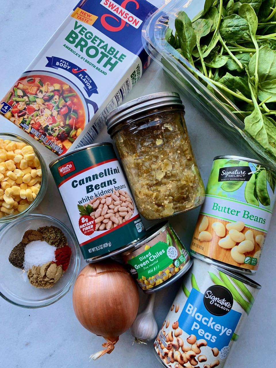  Ingredients assembled for the chili verde soup base. 