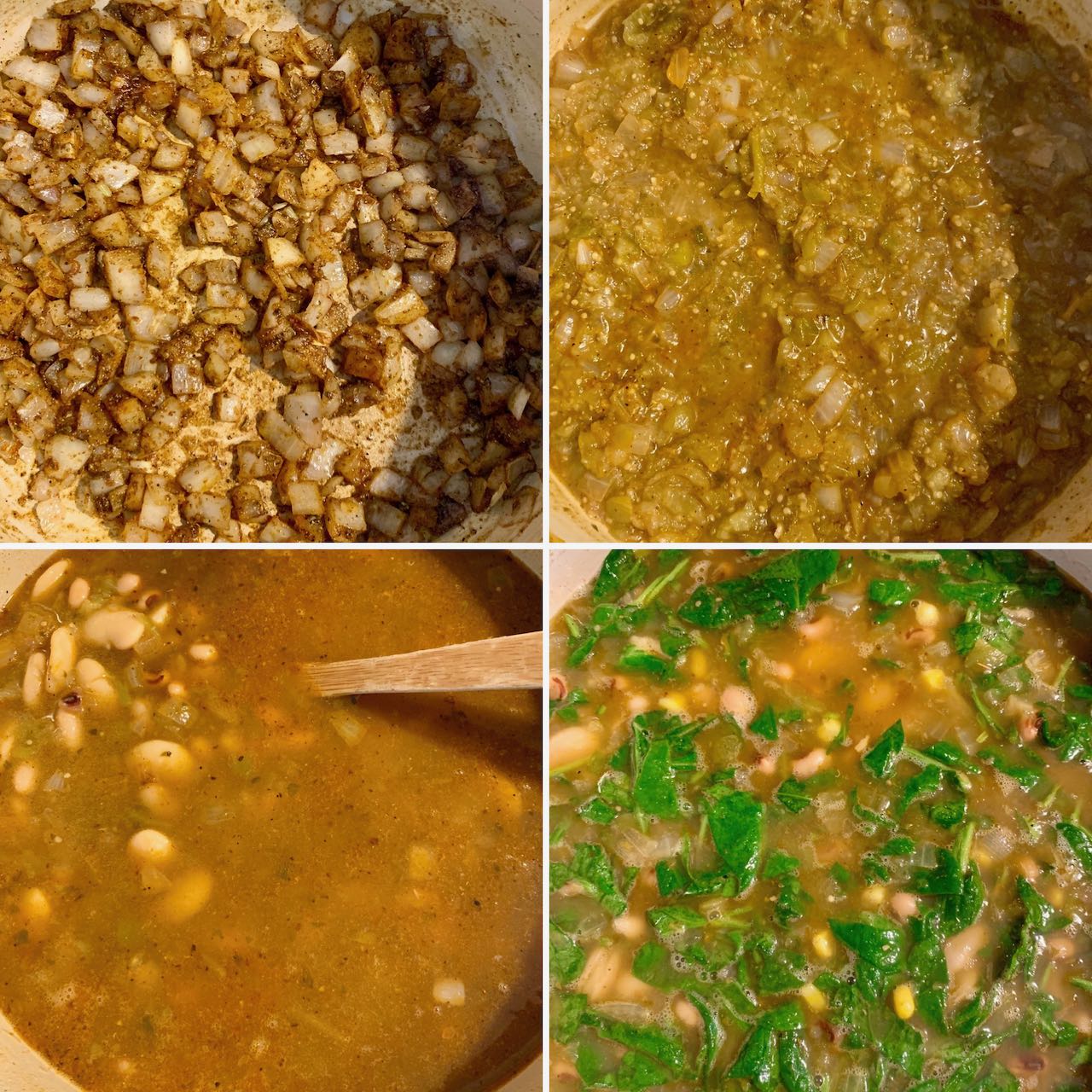 Stages of cooking the chili verde soup