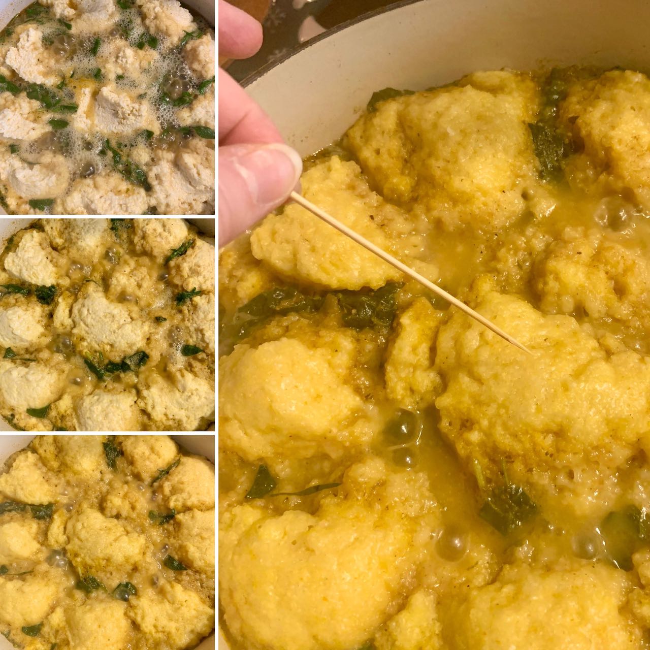 Stages of cooking the dumplings in the soup