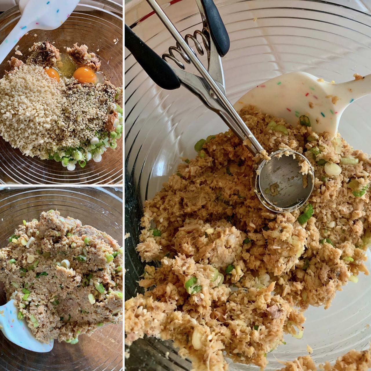 Stages of mixing and forming the meatballs