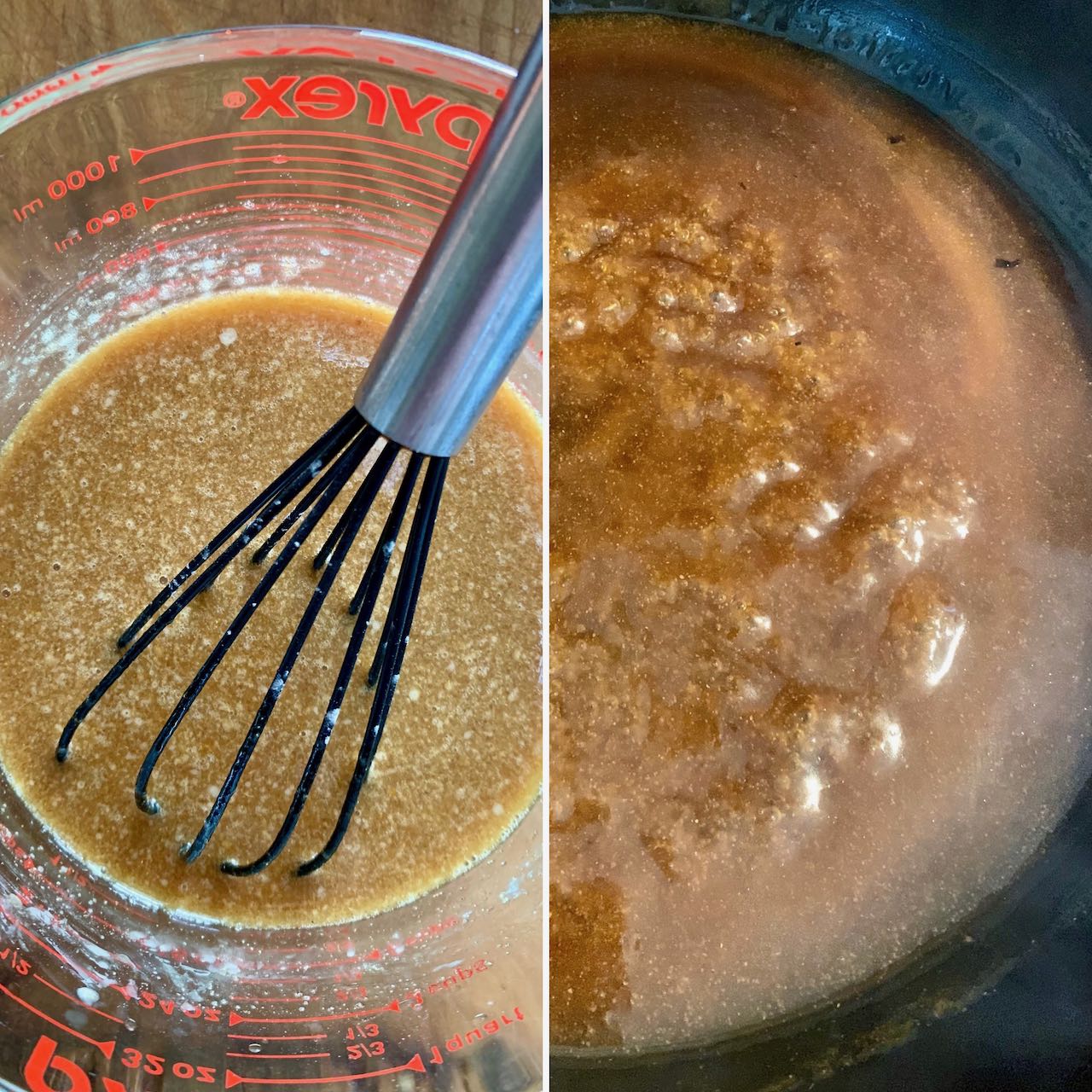 Stages of making the teriyaki sauce