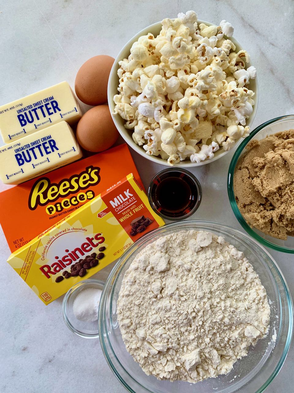 Ingredients assembled for Movie Night Cookie Bars