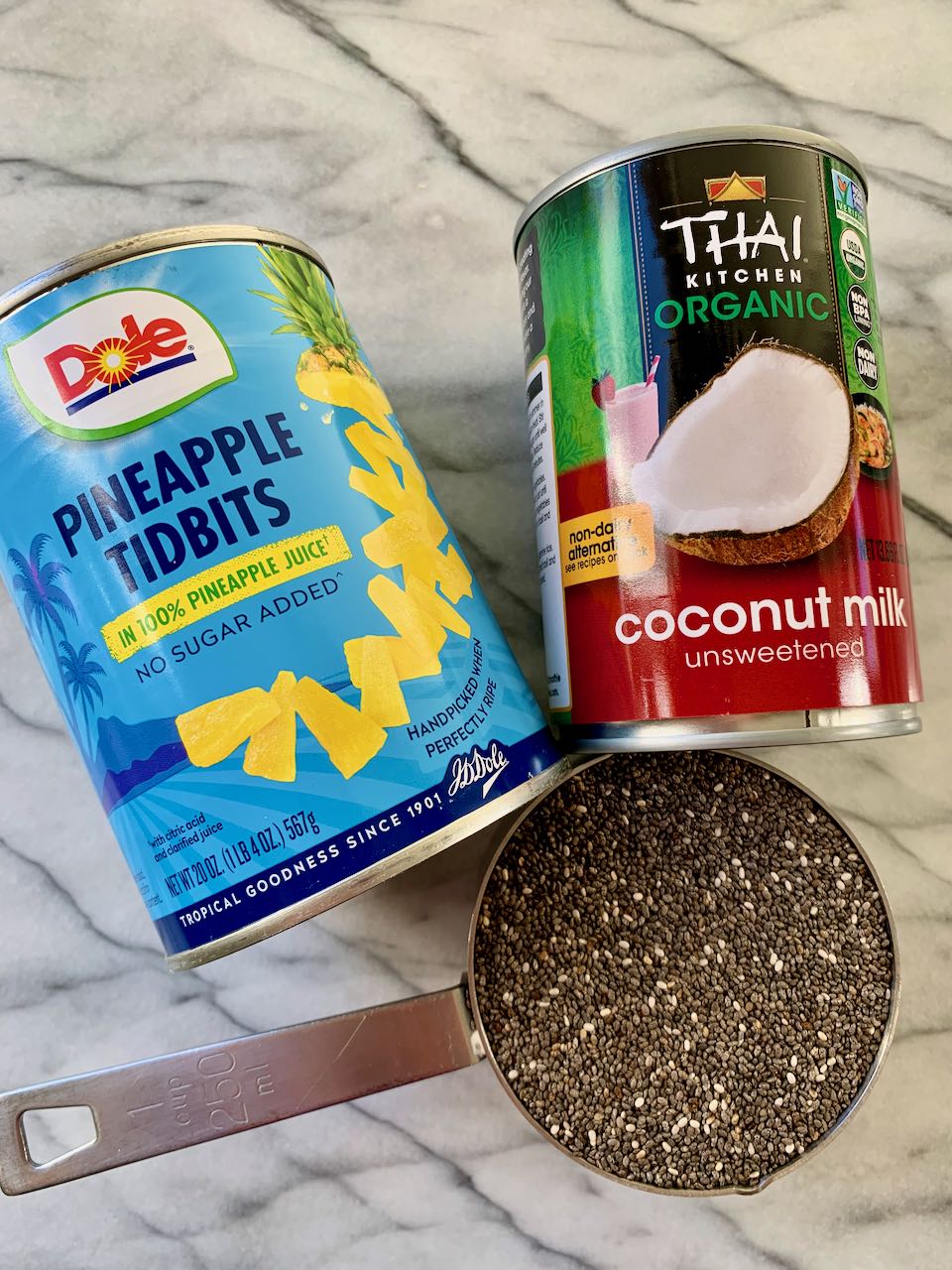 Ingredients assembled for Pineapple Coconut Chia Pudding