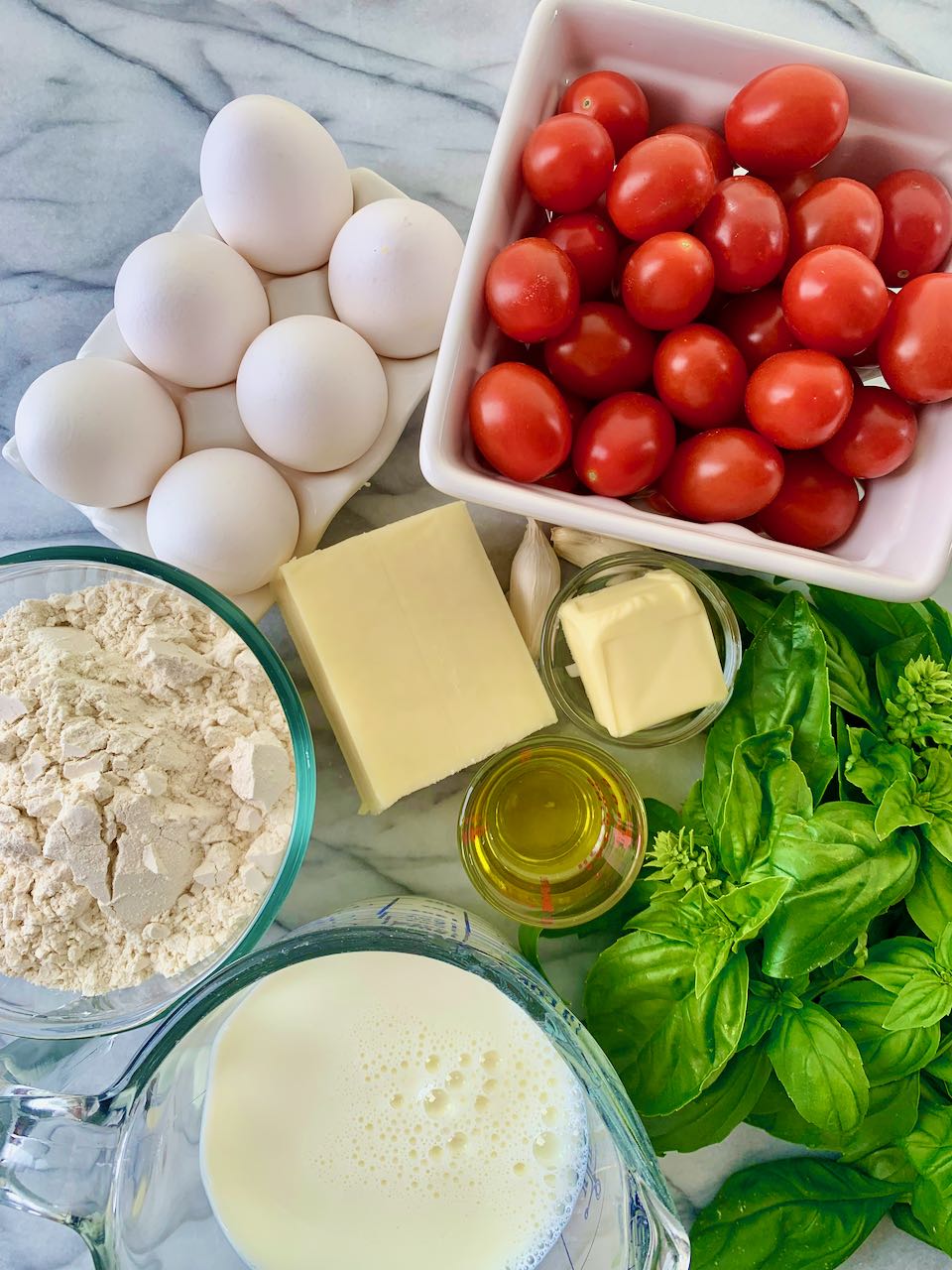Ingredients assembled for Caprese Dutch Baby