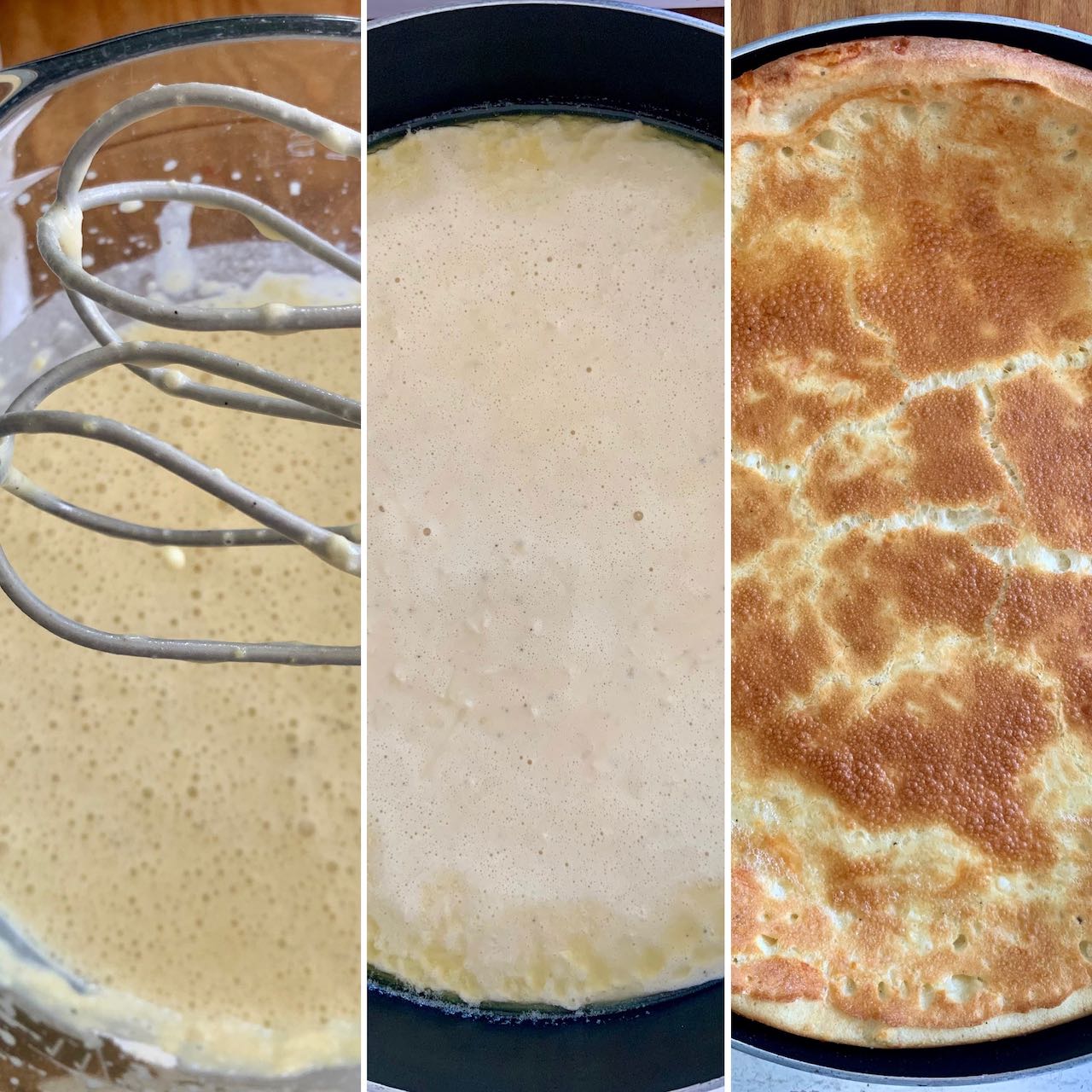 Stages of preparing and baking the Dutch baby
